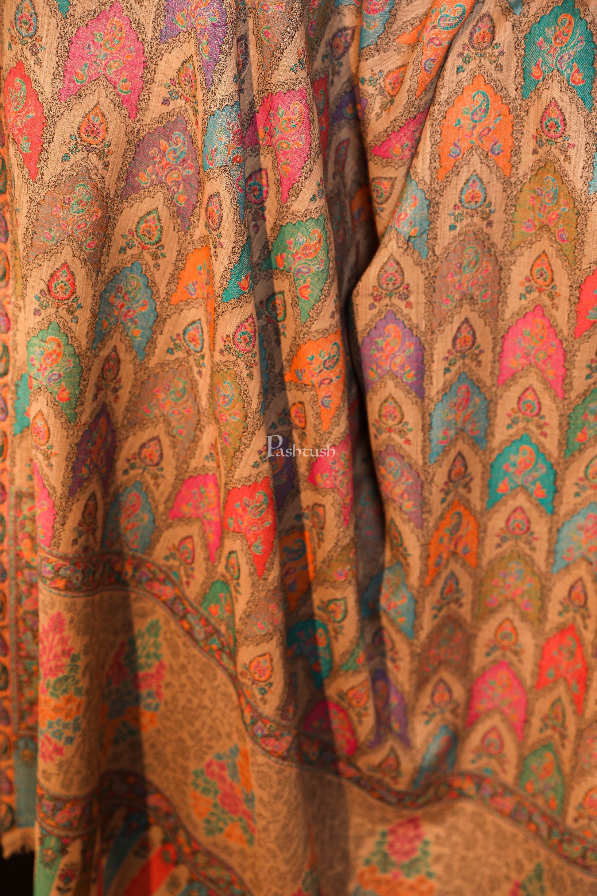 Pashtush India Womens Shawls Pashtush women pure wool, woolmark certified shawl, ethnic weave design, multicolour