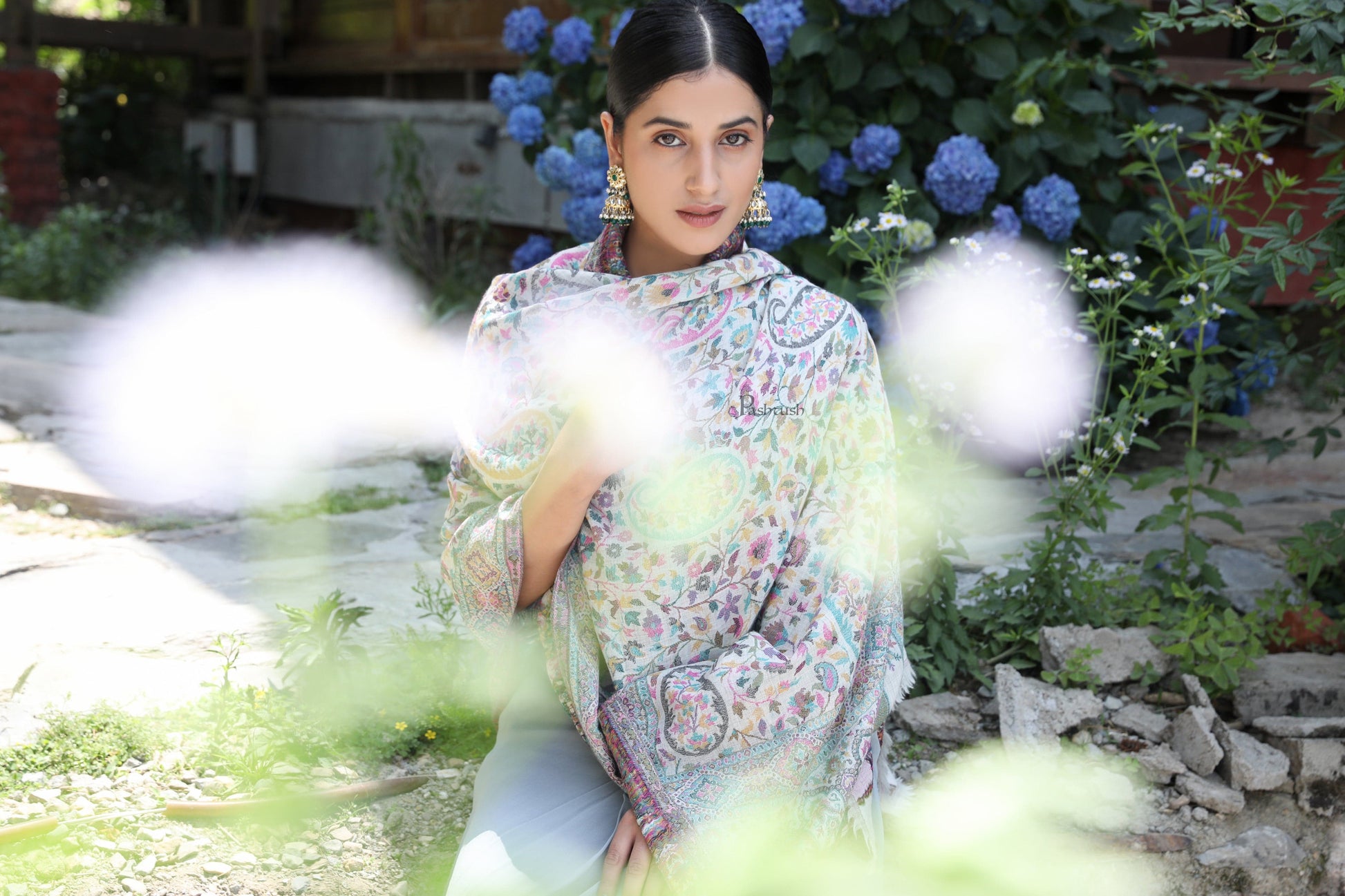 Pashtush India Womens Shawls Pashtush women pure wool, woolmark certified shawl, paisley design, ivory