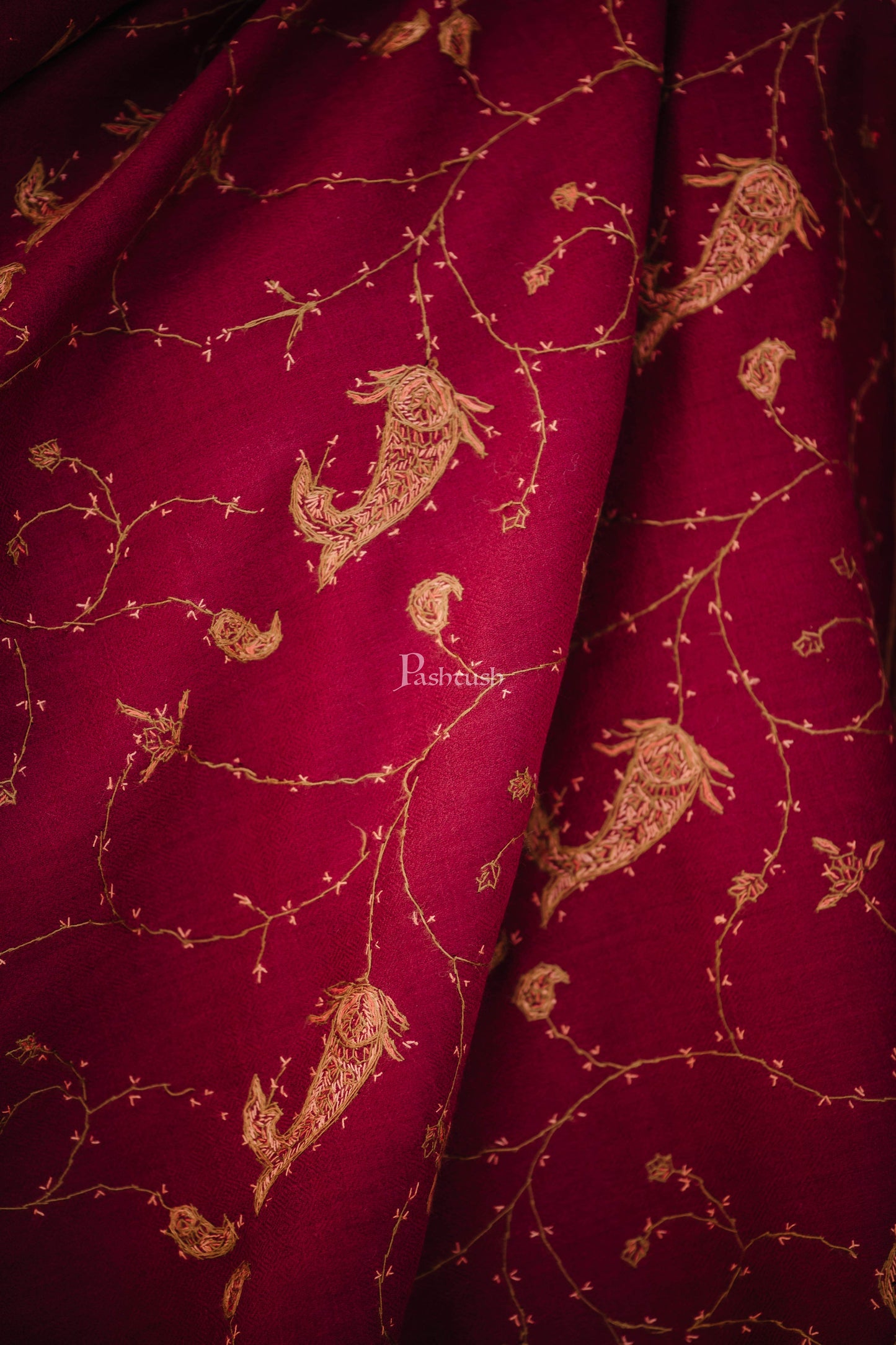 Pashtush India Womens Shawls Pashtush Women’s 100% Hand Embroidered Heavy Jaal Shawl In Pure Wool (Certified)