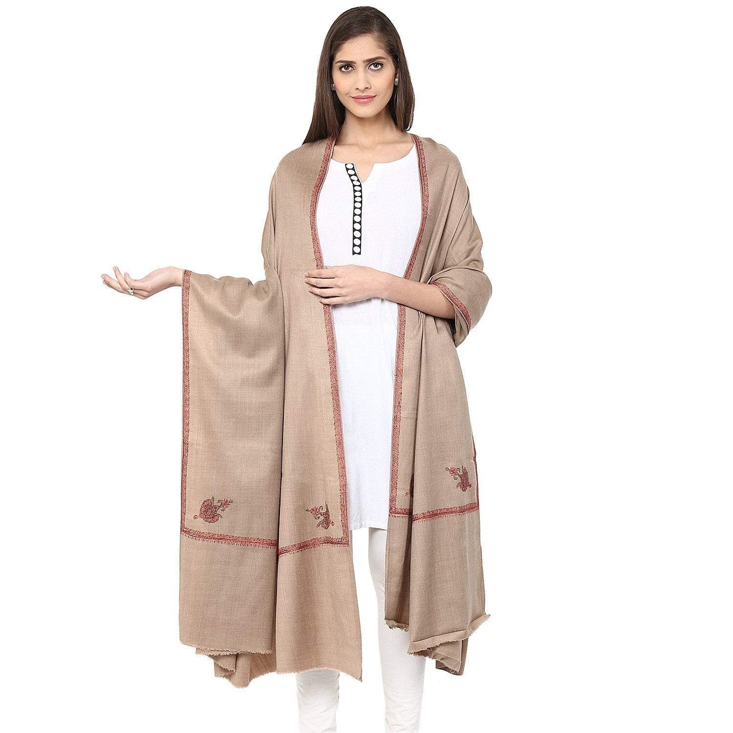 Pashtush India 100x200 Pashtush Women's 100% Hand Embroidery Kashmiri Shawl, With Kingri Sozni Embroidery Borderwork