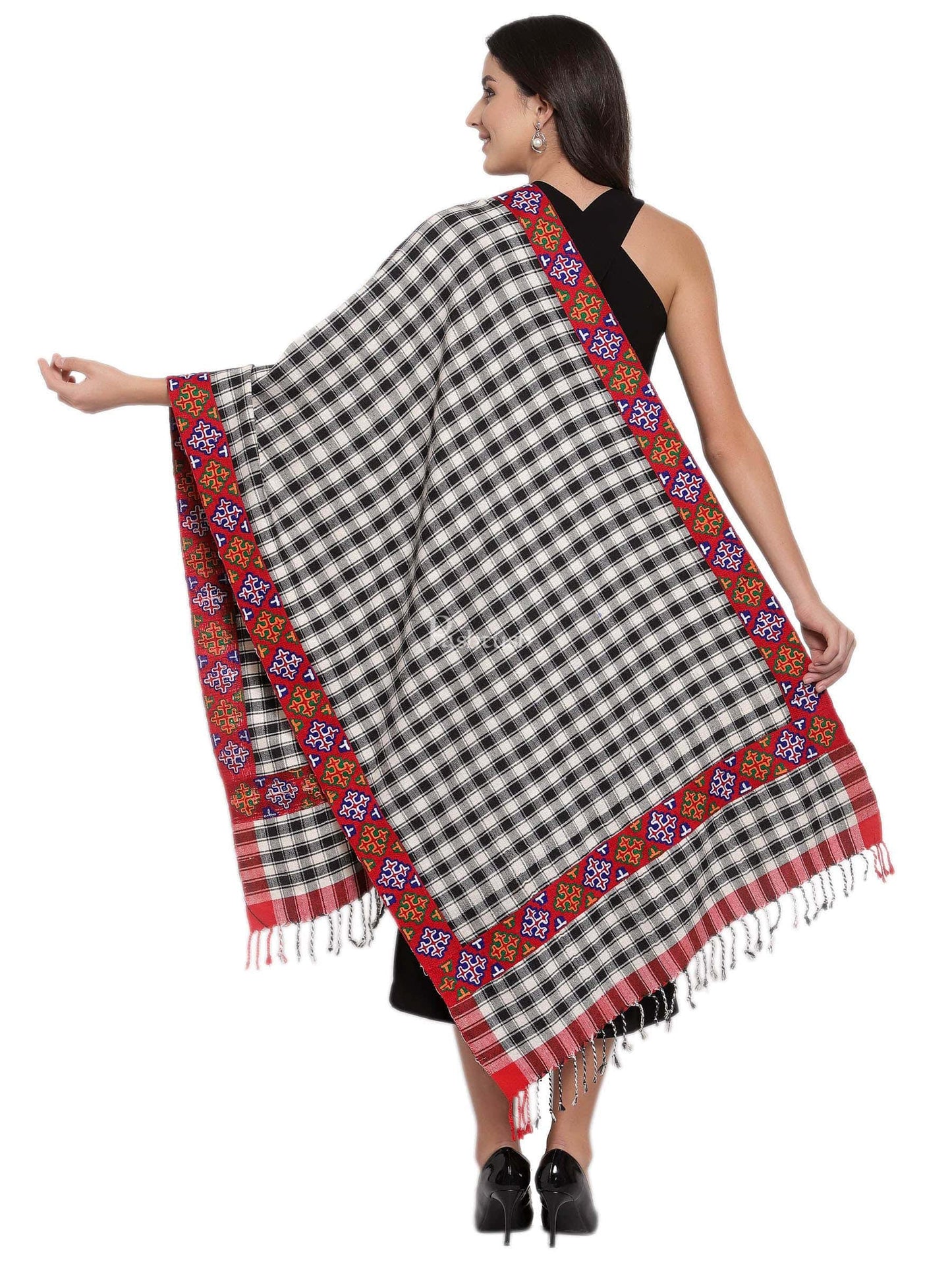 Pashtush India Womens Stoles and Scarves Scarf Pashtush Women'S 100% Handwoven Aztec Stole With Hand Embroidered Border