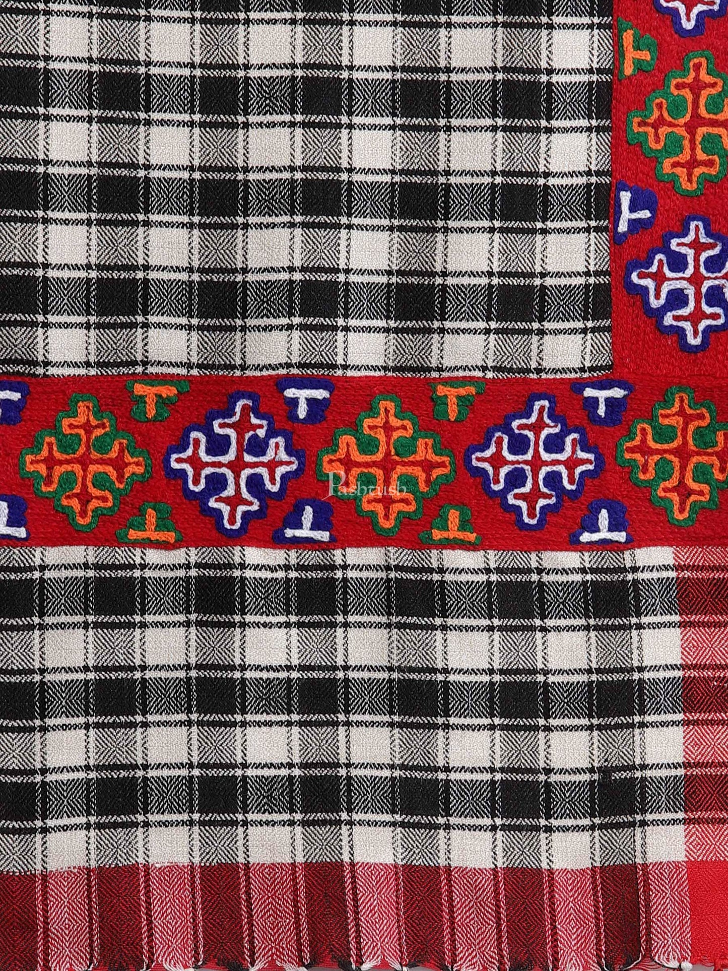 Pashtush India Womens Stoles and Scarves Scarf Pashtush Women'S 100% Handwoven Aztec Stole With Hand Embroidered Border