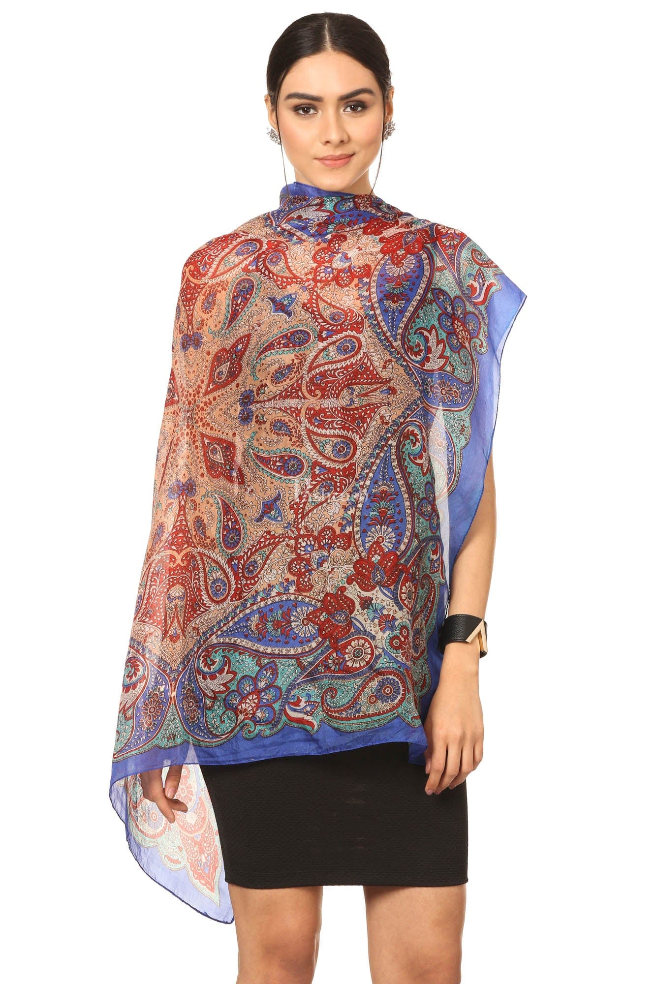 Pashtush India Womens Stoles and Scarves Scarf Pashtush Women'S 100% Pure Silk, Printed Scarf - Chanting Paisleys