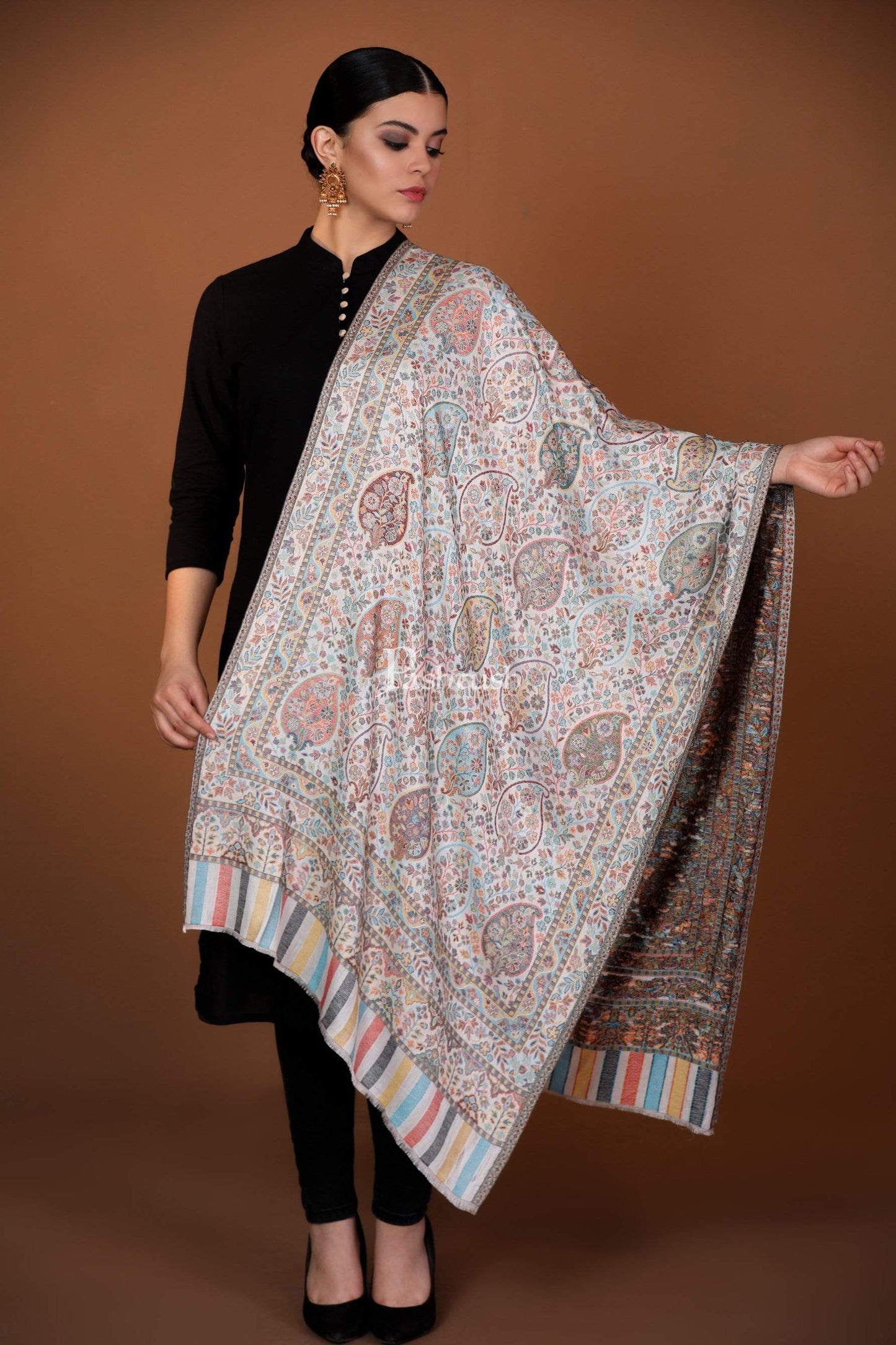 Pashtush India 70x200 Pashtush Women's Albino White Peacock Inspired Scarf, Extra Soft Bamboo