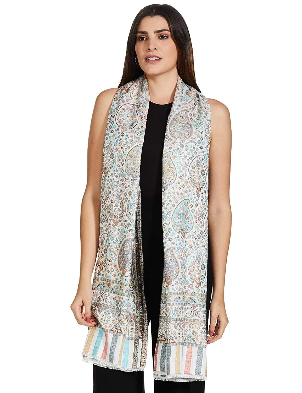 Pashtush India 70x200 Pashtush Women's Albino White Peacock Inspired Scarf, Extra Soft Bamboo