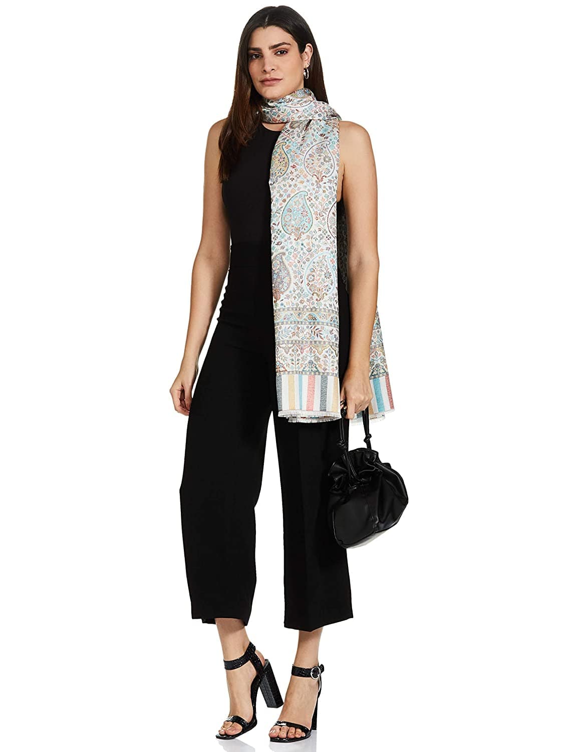 Pashtush India 70x200 Pashtush Women's Albino White Peacock Inspired Scarf, Extra Soft Bamboo