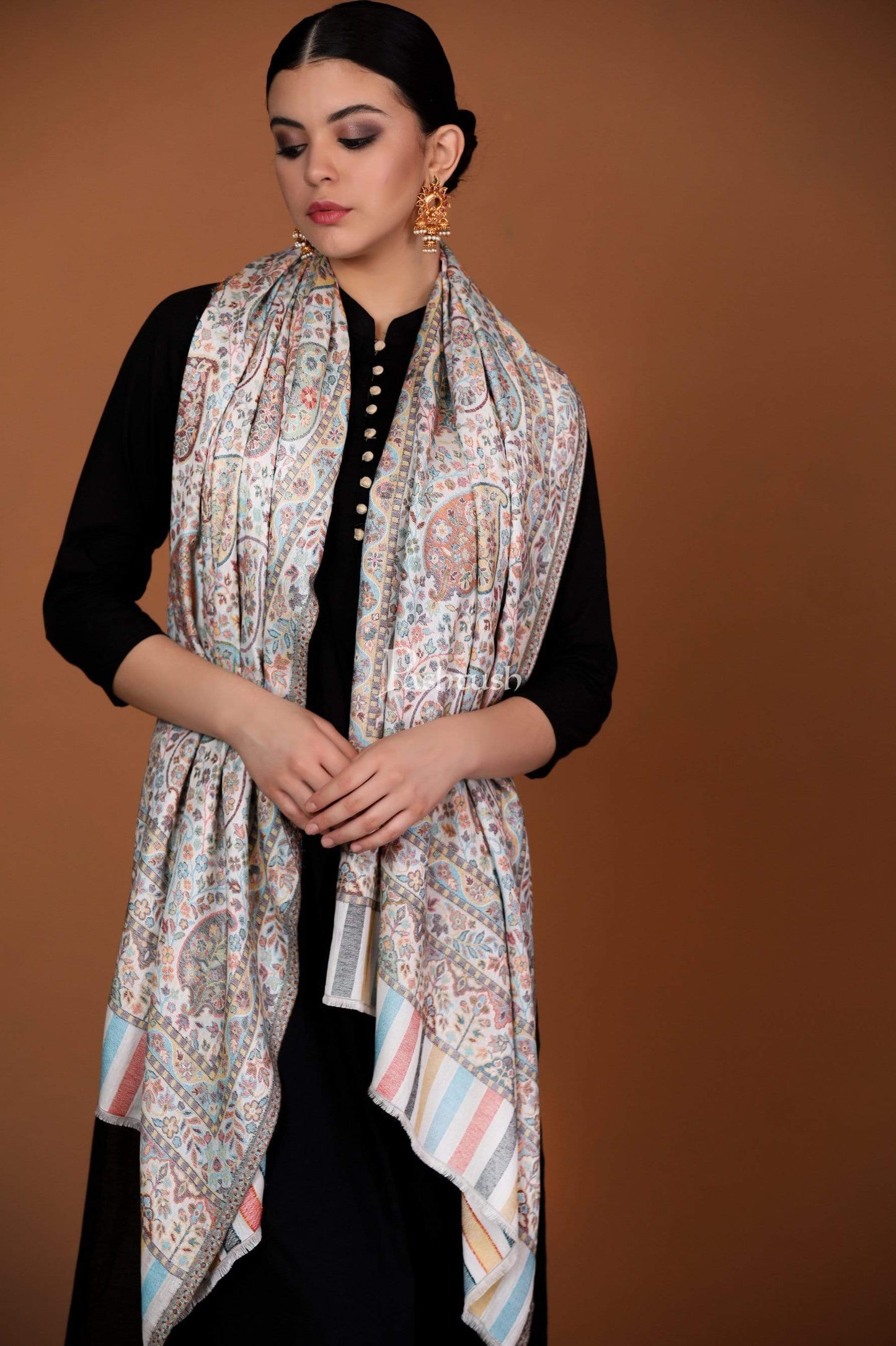 Pashtush India 70x200 Pashtush Women's Albino White Peacock Inspired Scarf, Extra Soft Bamboo