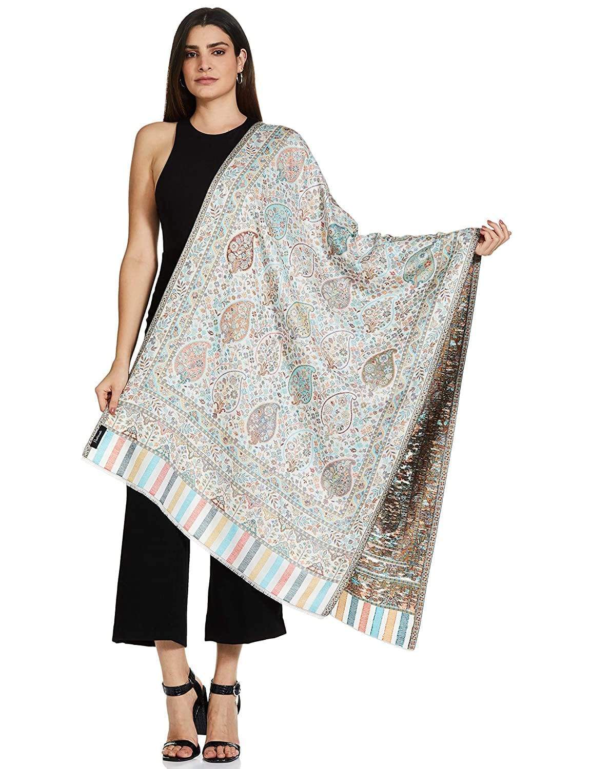 Pashtush India 70x200 Pashtush Women's Albino White Peacock Inspired Scarf, Extra Soft Bamboo