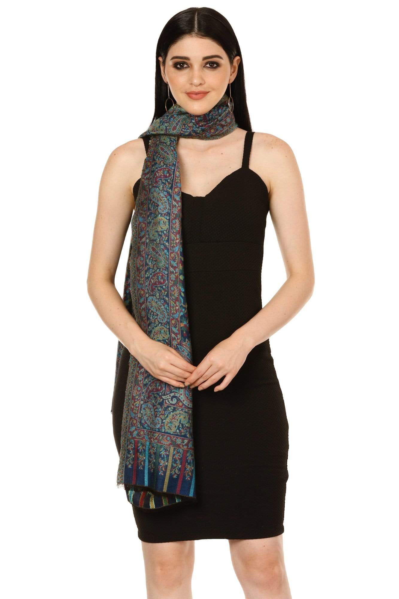 Pashtush India 70x200 Pashtush Women's Antique Scarf, Extra soft Bamboo, Arabic Blue