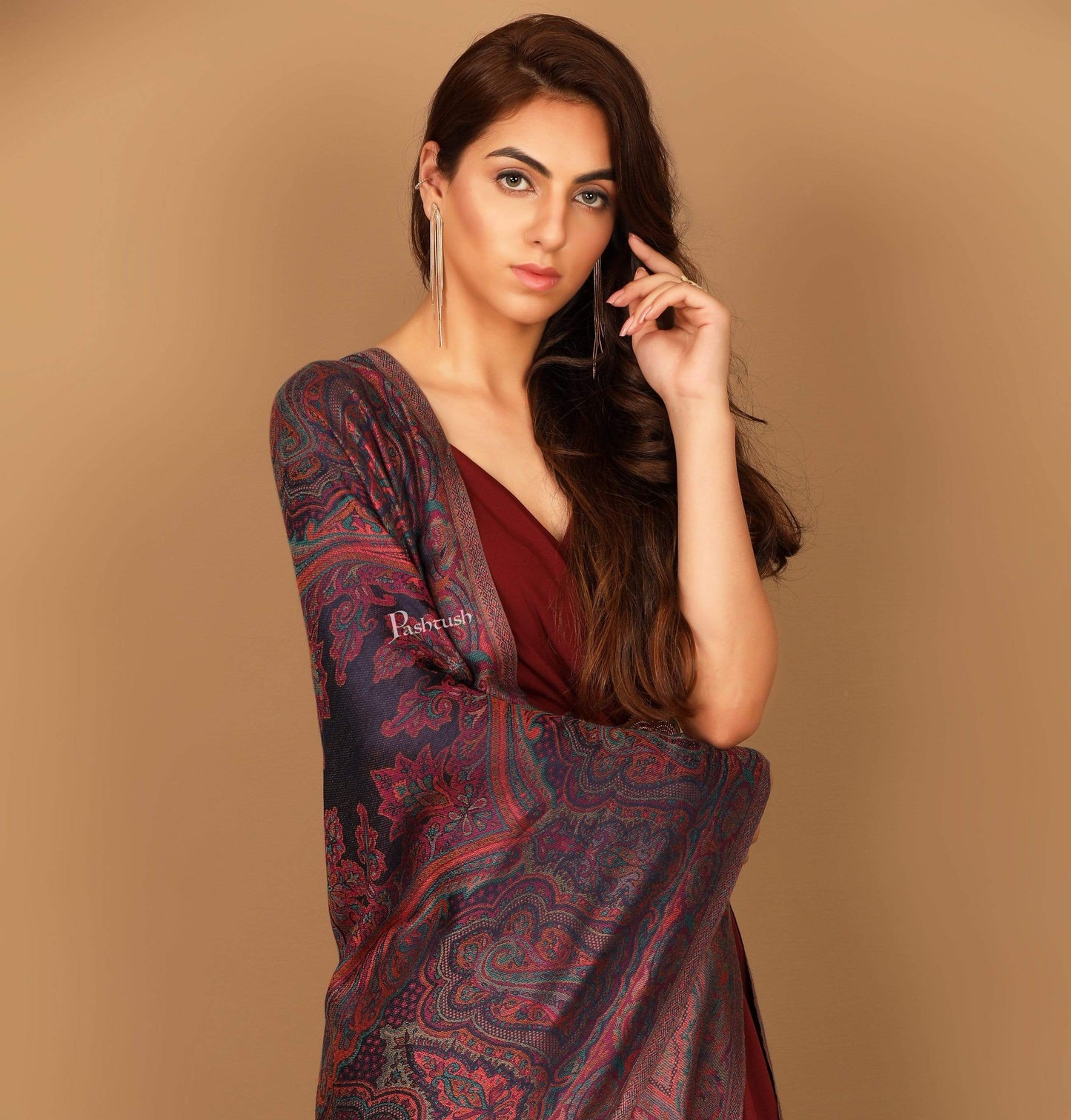 Pashtush Shawl Store Stole Pashtush Women's Antique Scarf, Extra soft Bamboo, Ethnic Kashmiri Weave