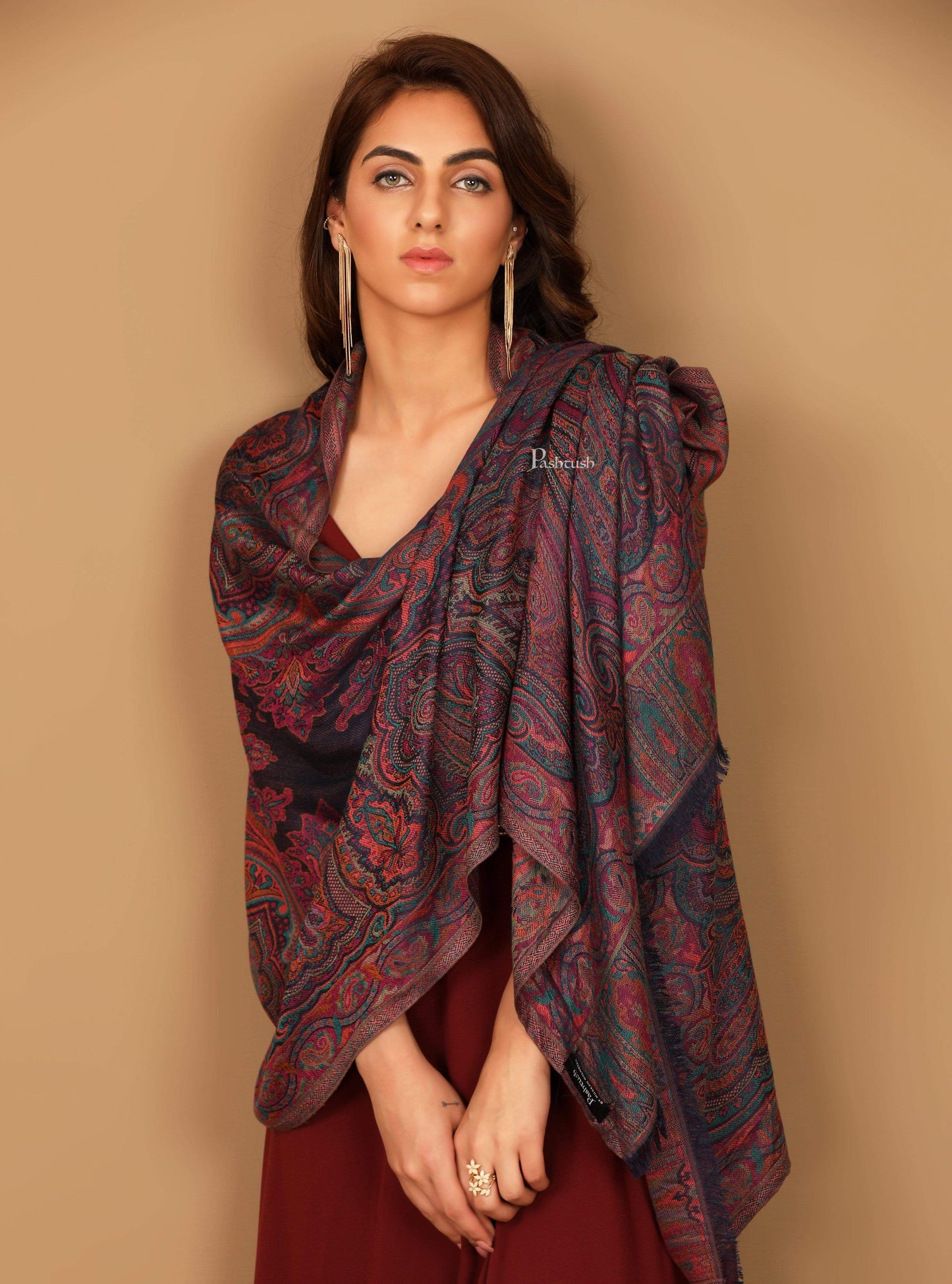 Pashtush Shawl Store Stole Pashtush Women's Antique Scarf, Extra soft Bamboo, Ethnic Kashmiri Weave