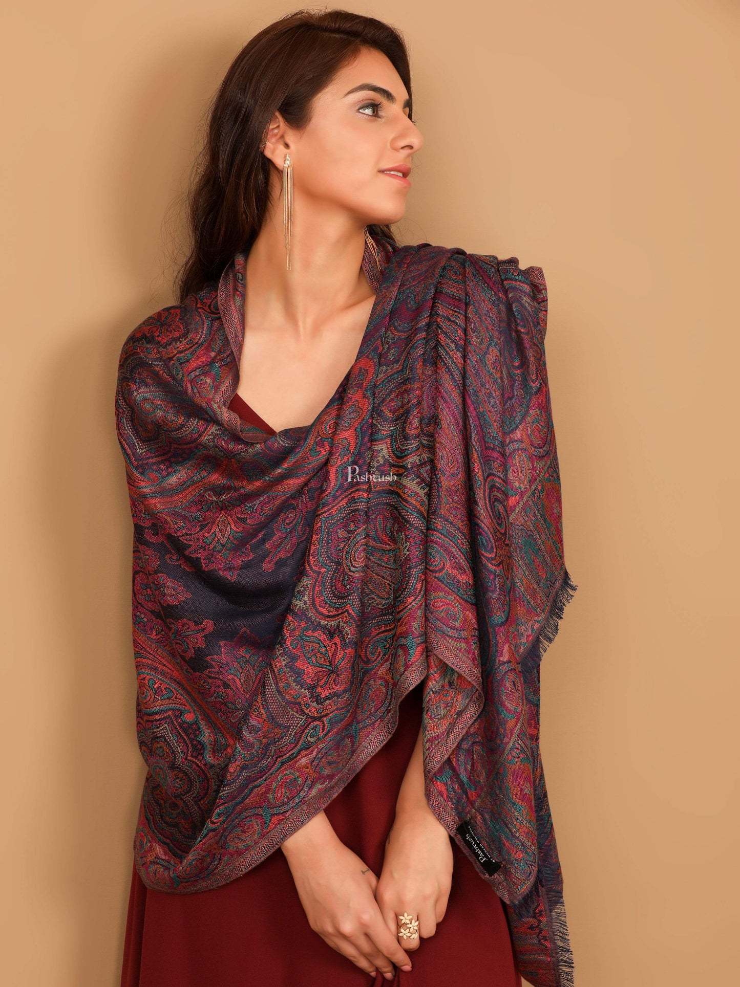 Pashtush Shawl Store Stole Pashtush Women's Antique Scarf, Extra soft Bamboo, Ethnic Kashmiri Weave