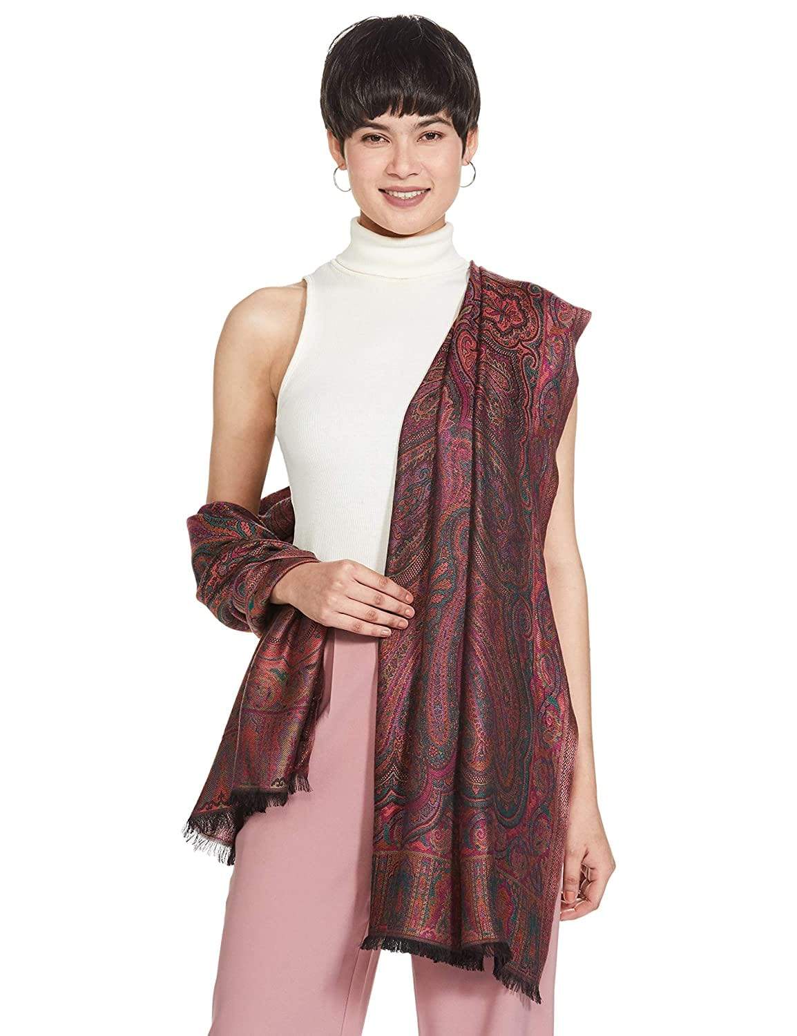 Pashtush India 70x200 Pashtush Women's Antique Scarf, Extra soft Bamboo, Ethnic Kashmiri Weave