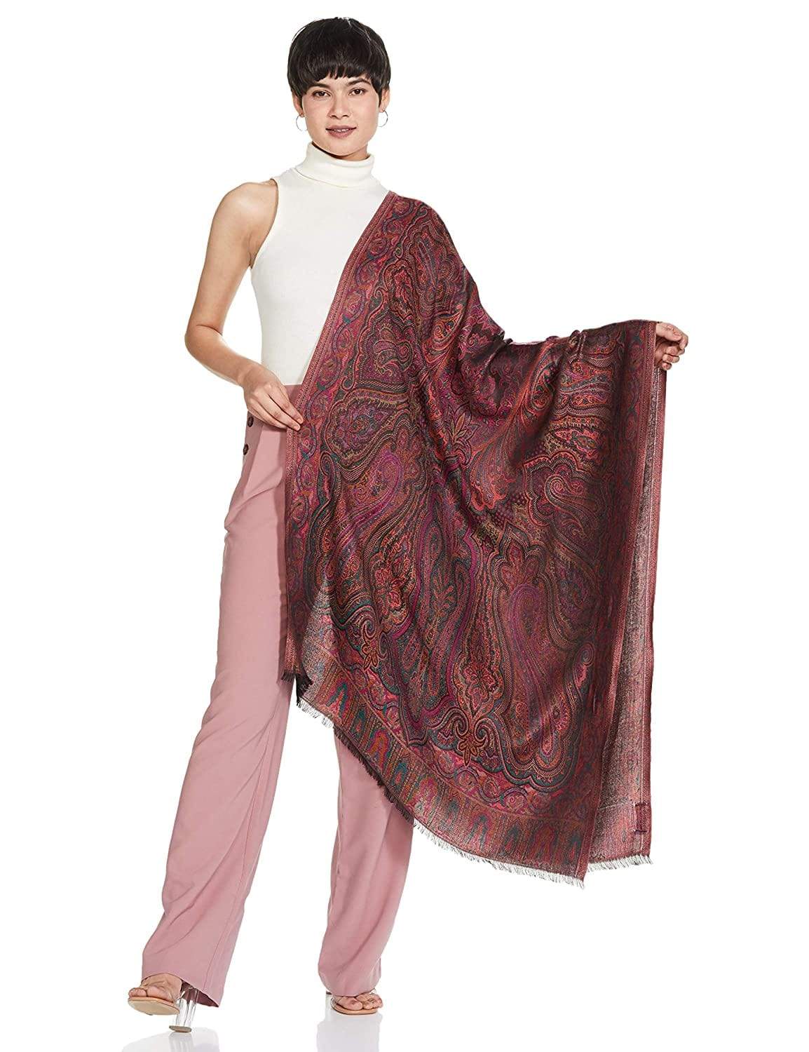 Pashtush India 70x200 Pashtush Women's Antique Scarf, Extra soft Bamboo, Ethnic Kashmiri Weave