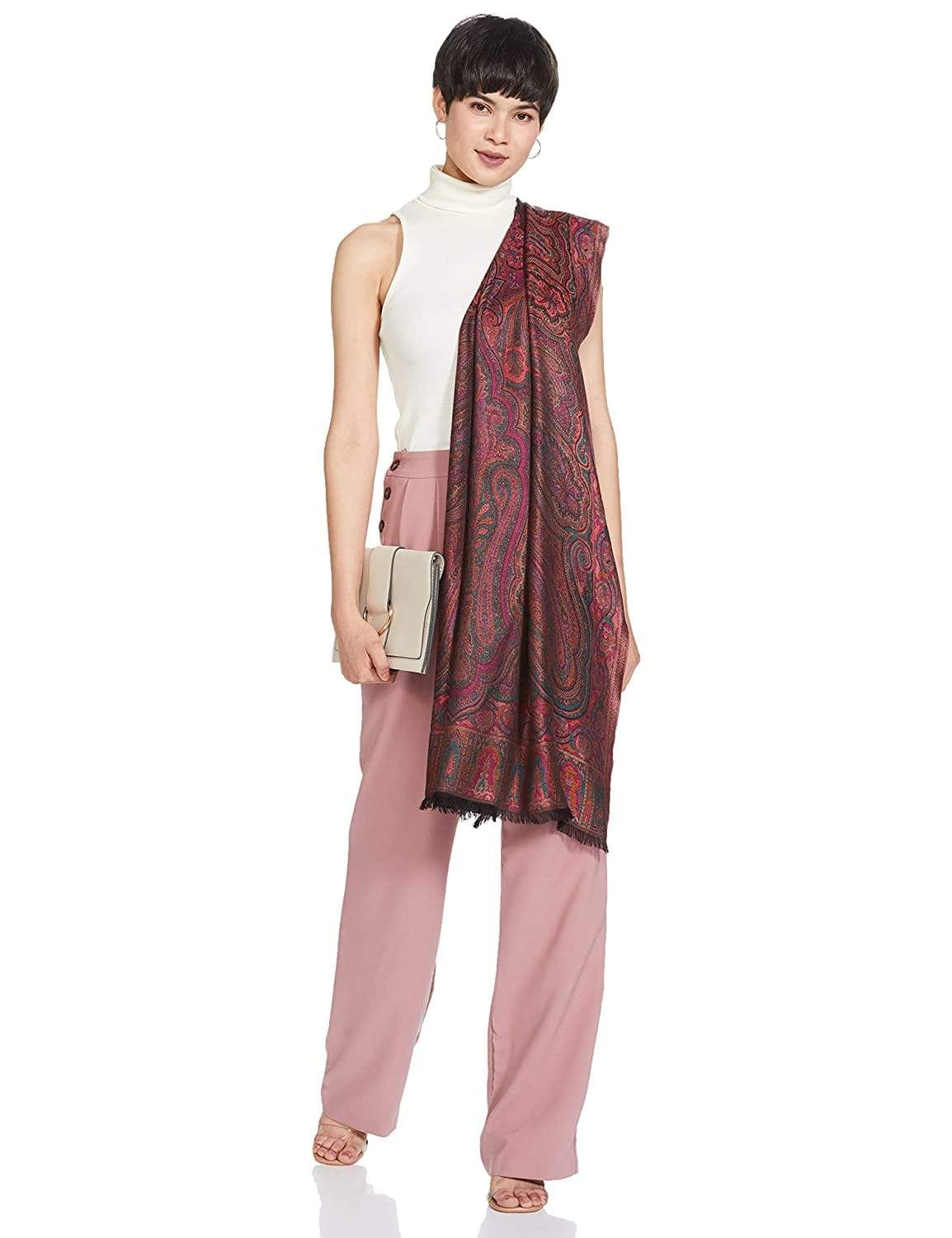 Pashtush India 70x200 Pashtush Women's Antique Scarf, Extra soft Bamboo, Ethnic Kashmiri Weave