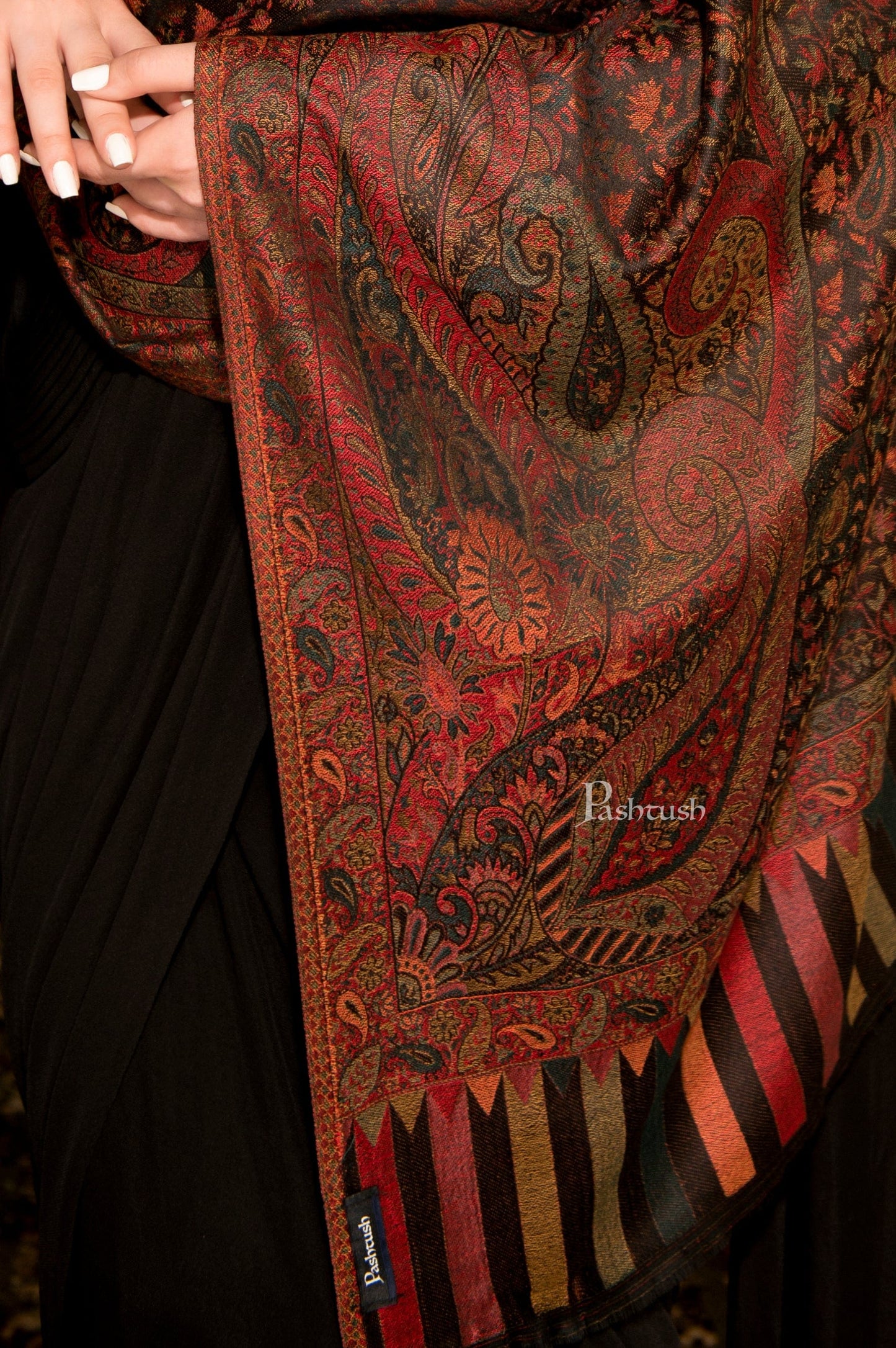 Pashtush India Womens Stoles and Scarves Scarf Pashtush Women's Antique Scarf, Extra Soft Bamboo, Ethnic Weave, Muted Tones