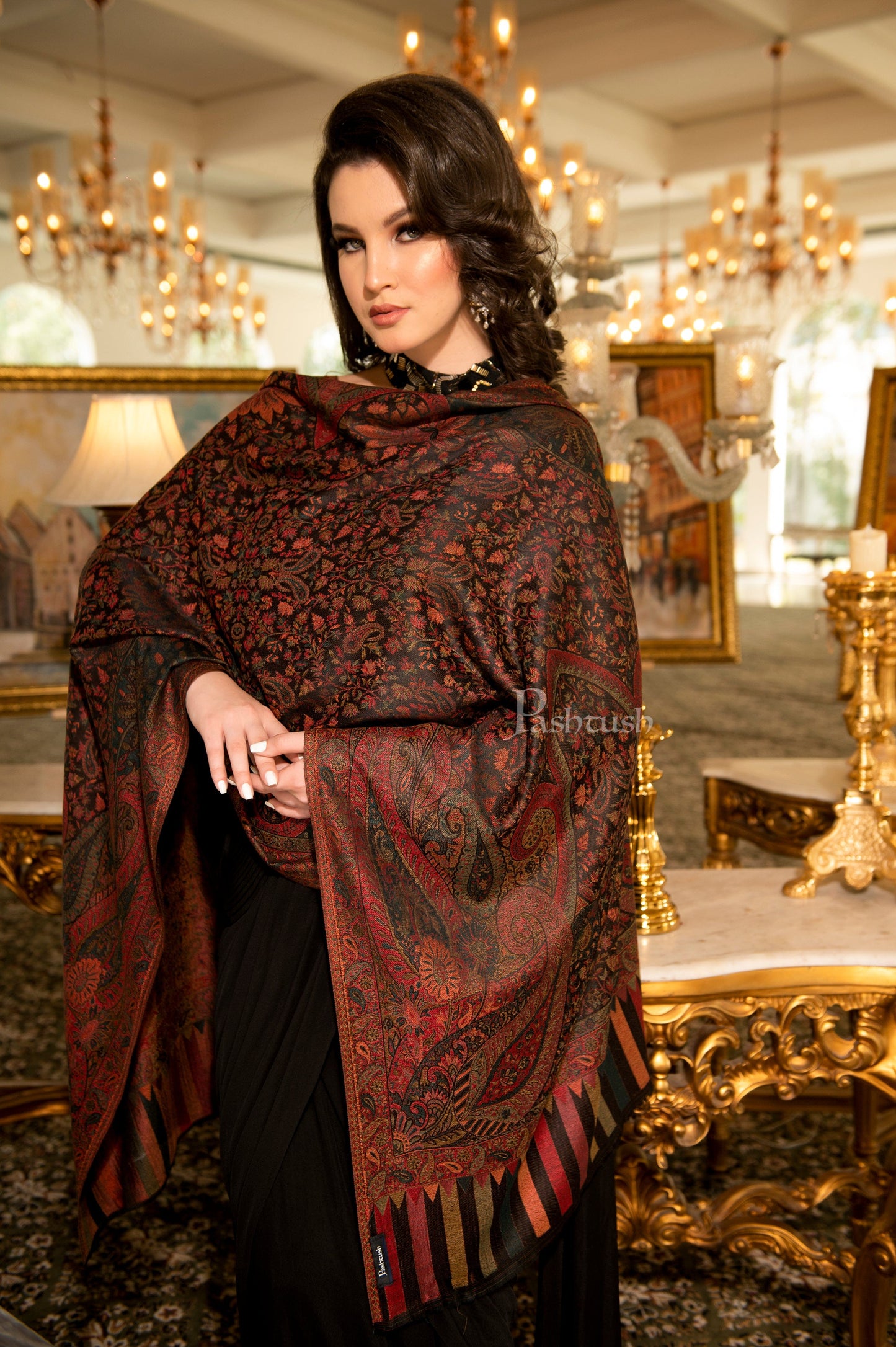 Pashtush India Womens Stoles and Scarves Scarf Pashtush Women's Antique Scarf, Extra Soft Bamboo, Ethnic Weave, Muted Tones
