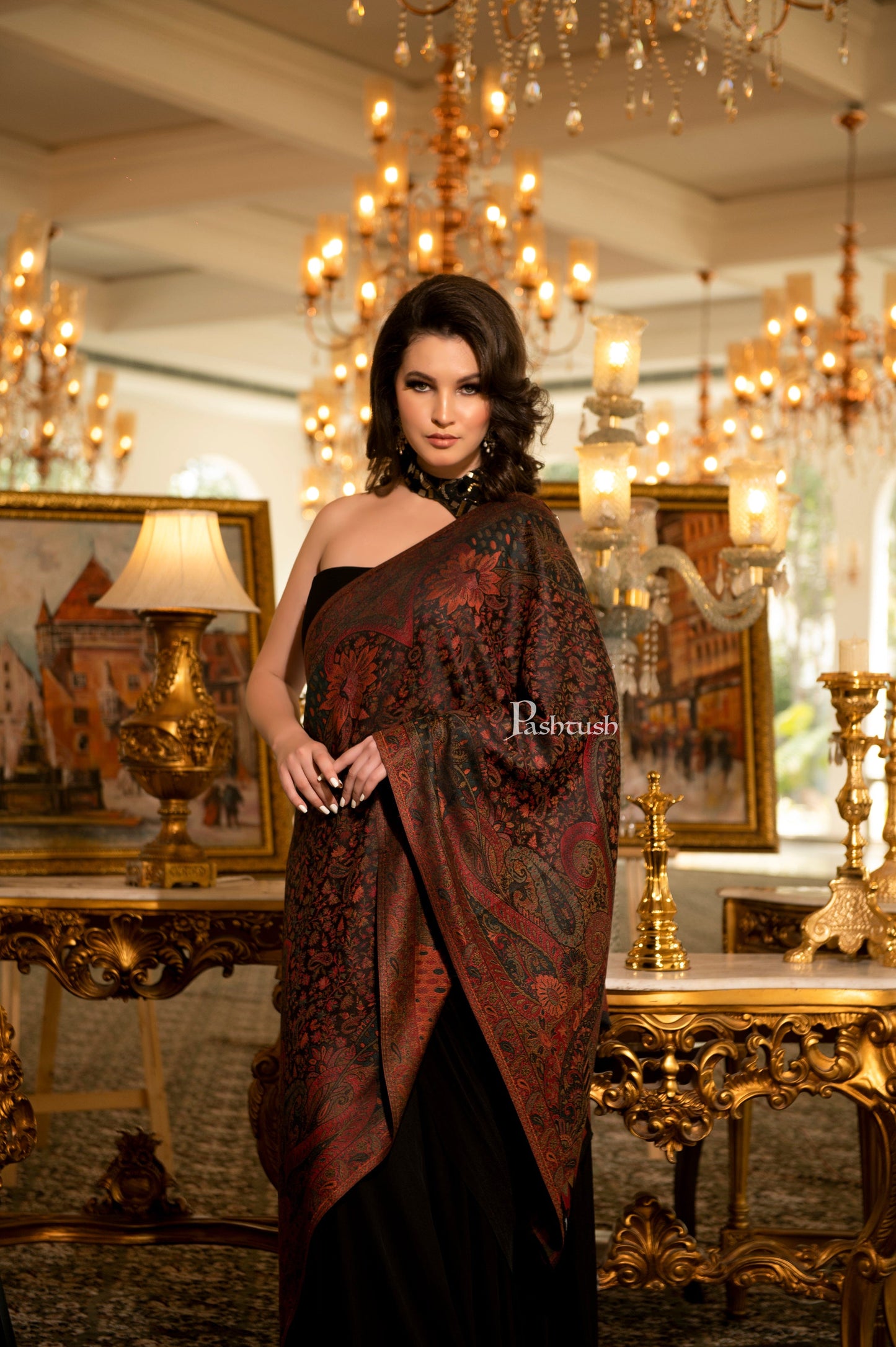 Pashtush India Womens Stoles and Scarves Scarf Pashtush Women's Antique Scarf, Extra Soft Bamboo, Ethnic Weave, Muted Tones