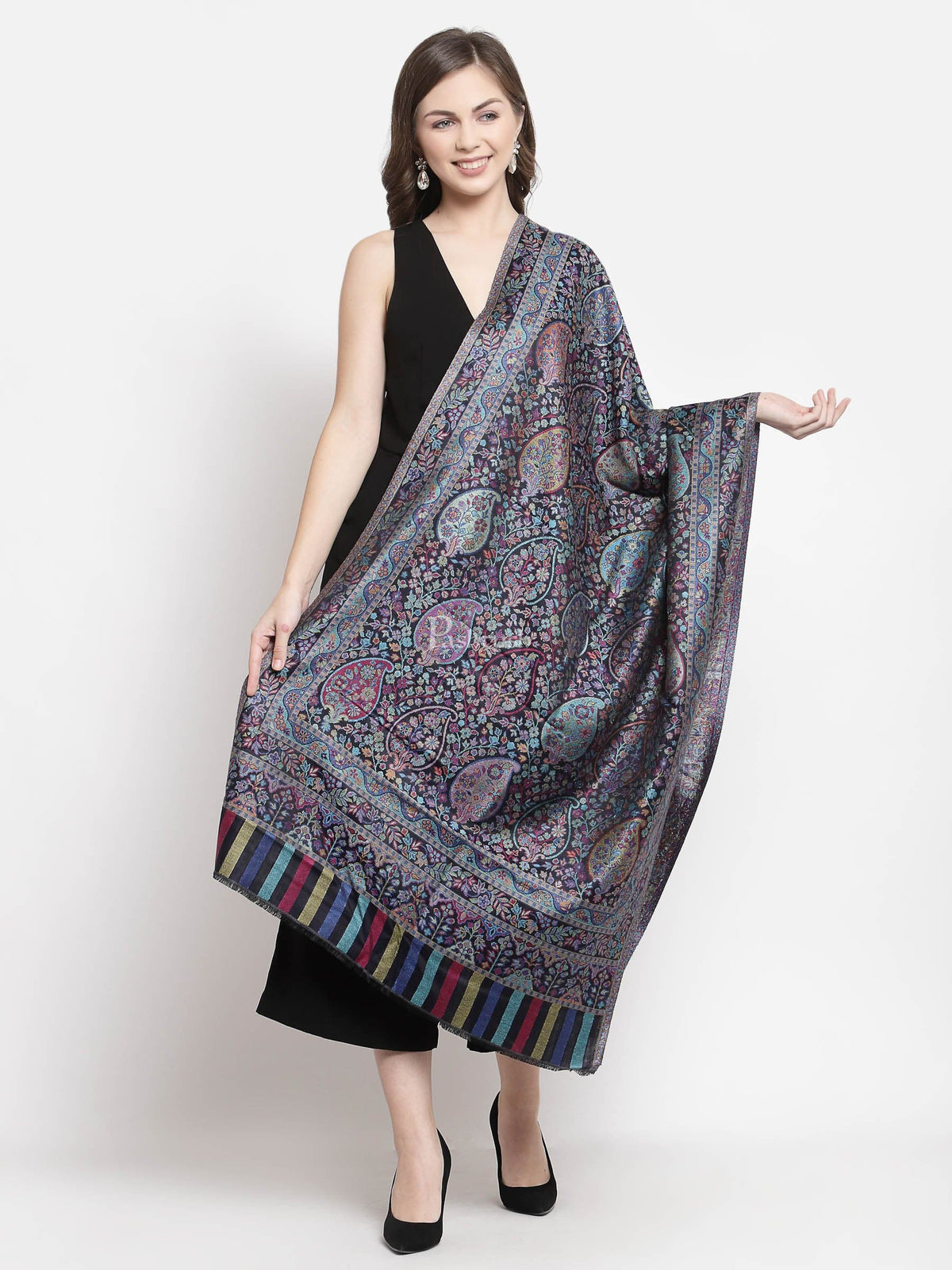 Pashtush India Womens Stoles and Scarves Scarf Pashtush Women'S Antique Scarf, Extra Soft Bamboo, Peacock Blue