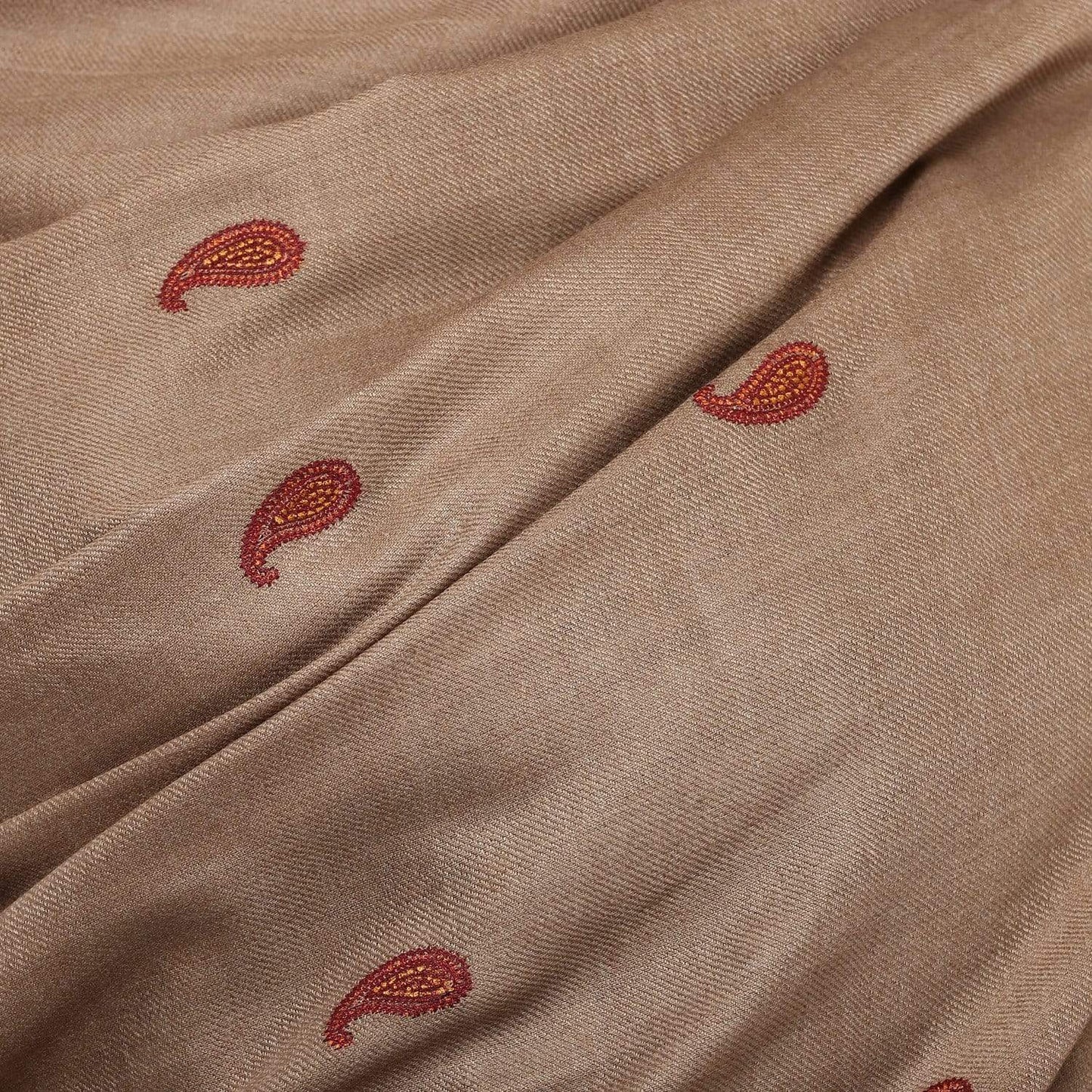 Pashtush Women'S Embroidery Wool Shawl, Beige With Palla Embroidery Paisley Design