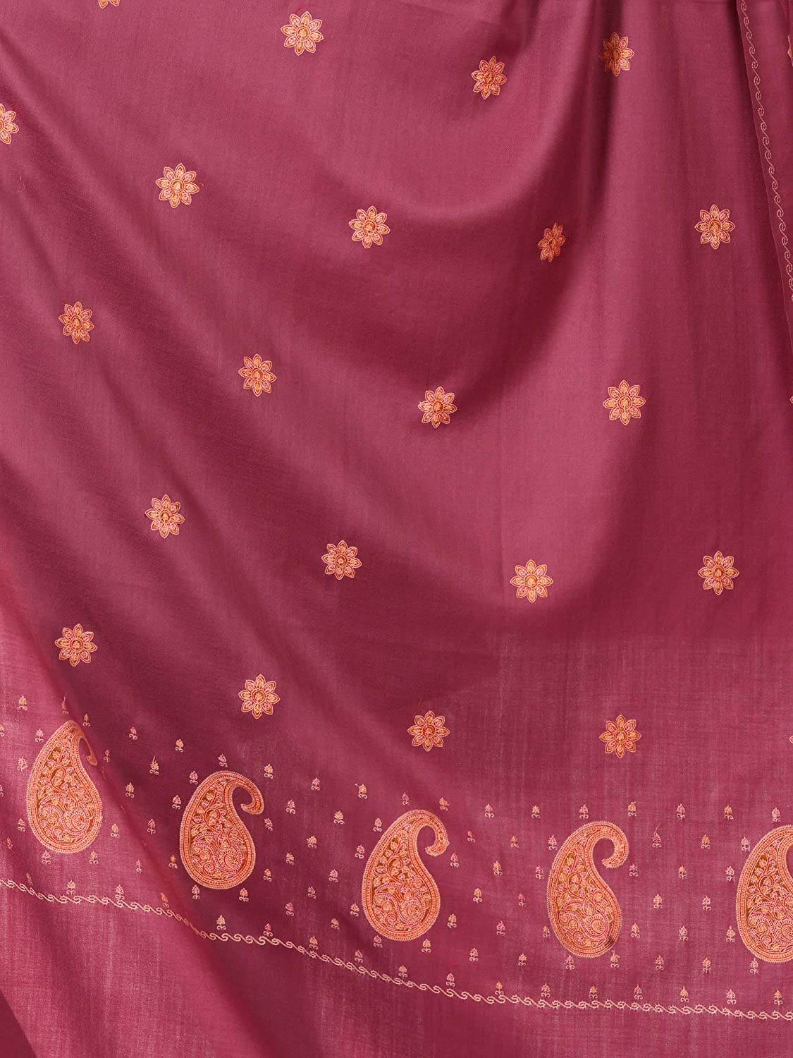 Pashtush Women'S Embroidery Wool With Palla Embroidery Paisley Design Peel Lilac