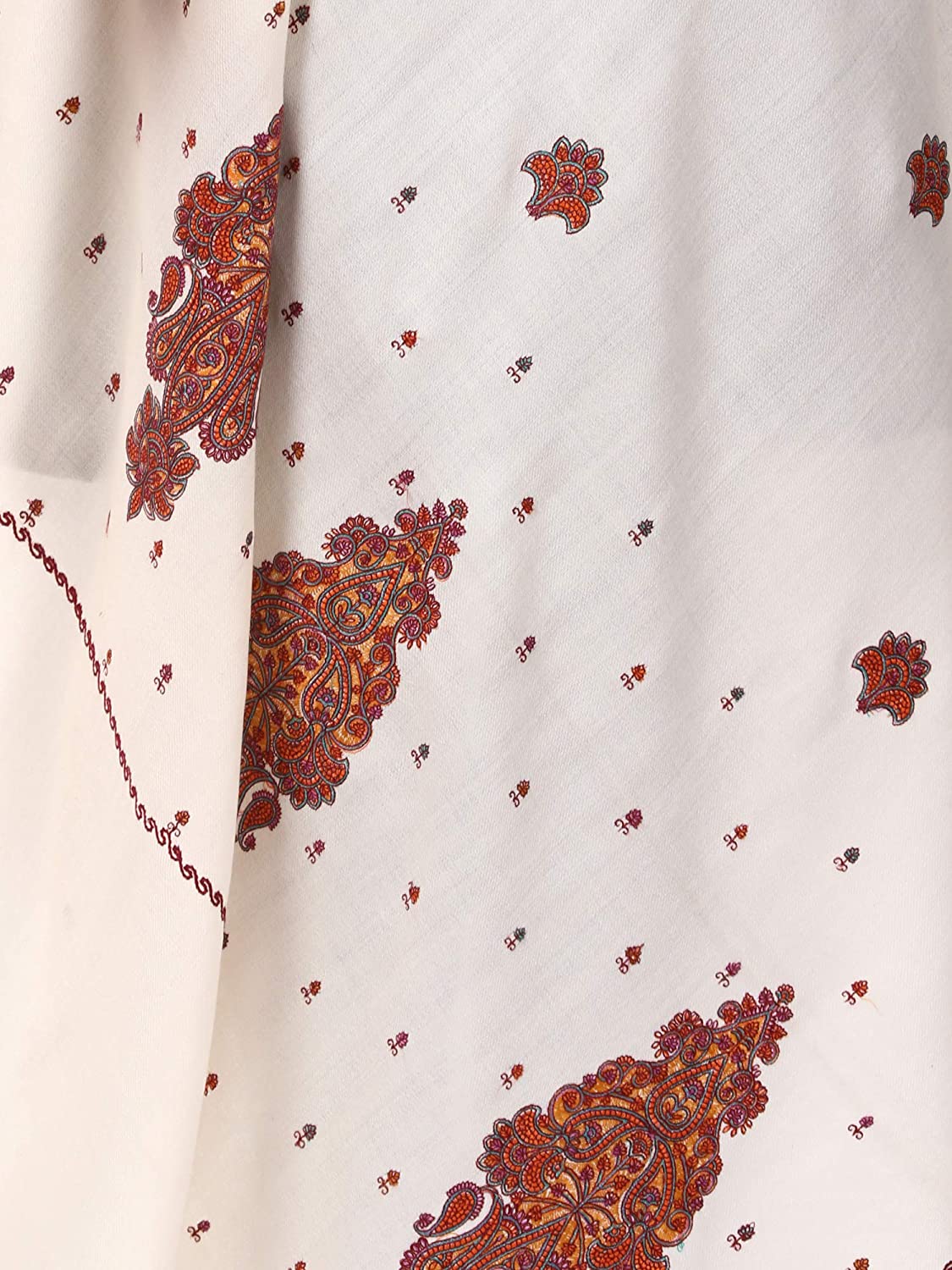 Pashtush Women'S Embroidery Wool With Palla Embroidery Paisley Design White