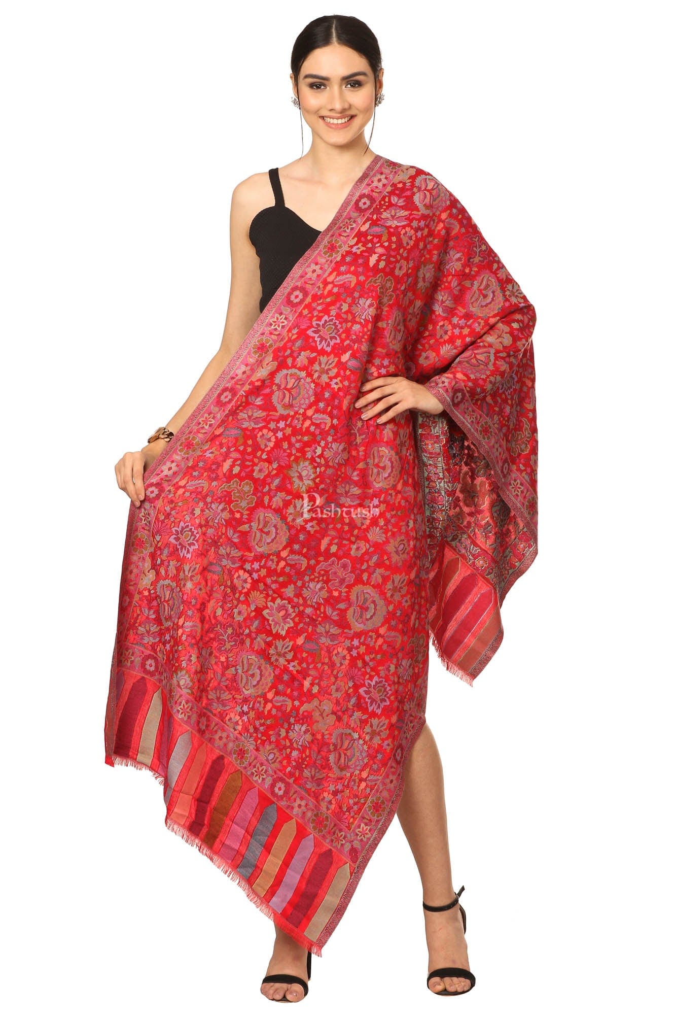 Pashtush India Womens Stoles and Scarves Scarf Pashtush Women'S Ethnic Design, Soft Bamboo Scarf, Casual Shawls, Stoles, Wraps (Soft Bamboo) Black (Maroon)