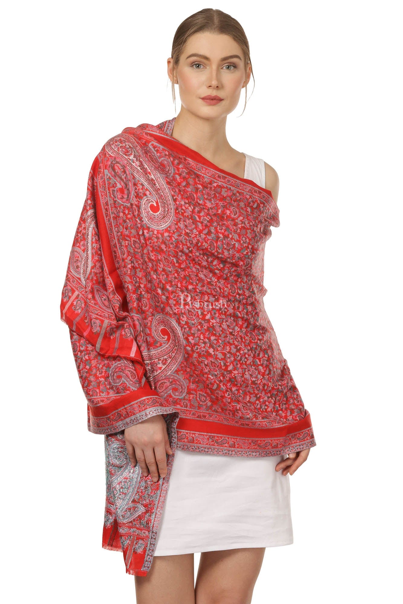 Pashtush India Womens Stoles and Scarves Scarf Pashtush Women'S Ethnic Design, Soft Bamboo Scarf, Casual Stoles - Red