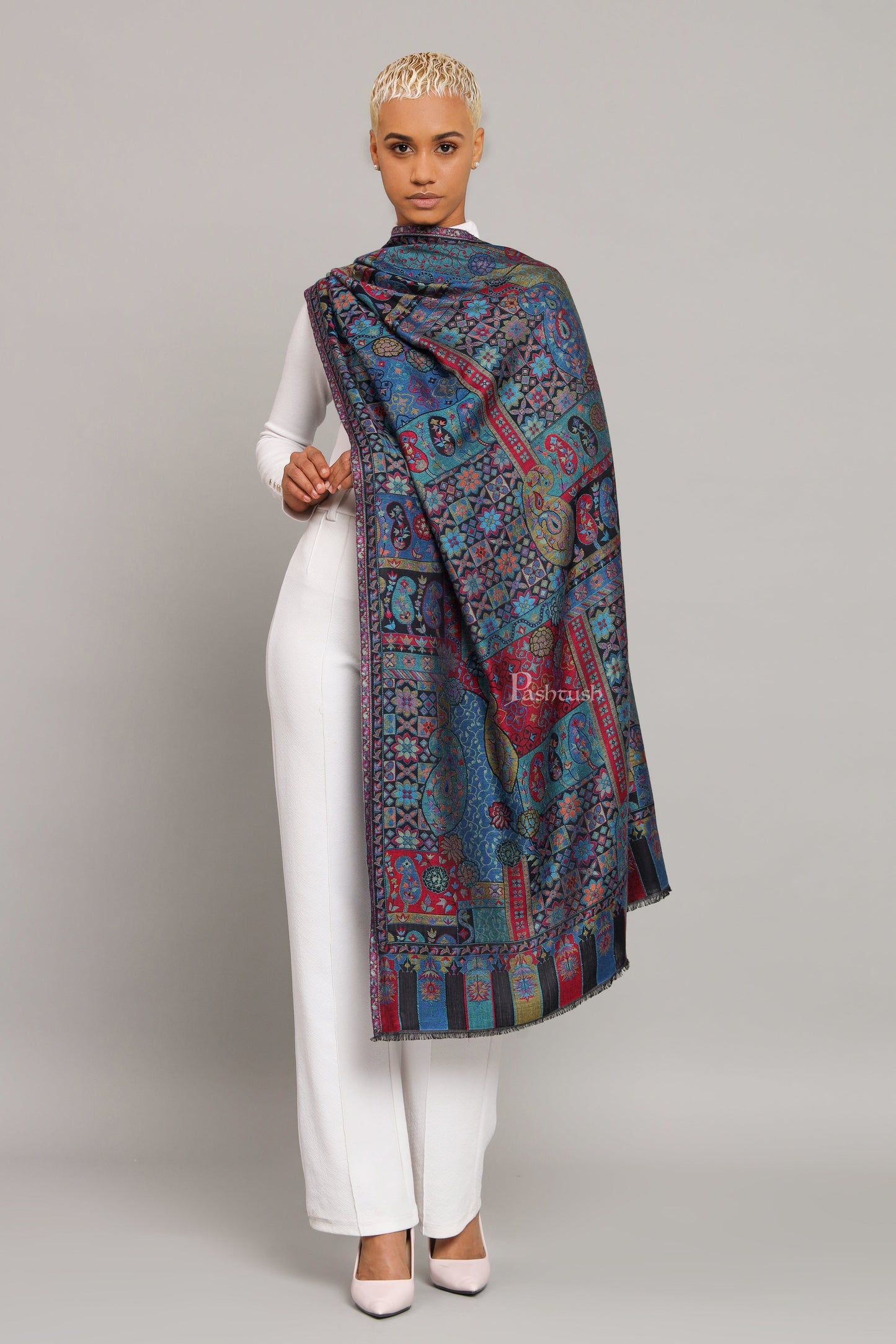 Pashtush India Womens Stoles and Scarves Scarf Pashtush Women's Ethnic Design, Soft Bamboo Scarf, Stoles, Wraps, Black