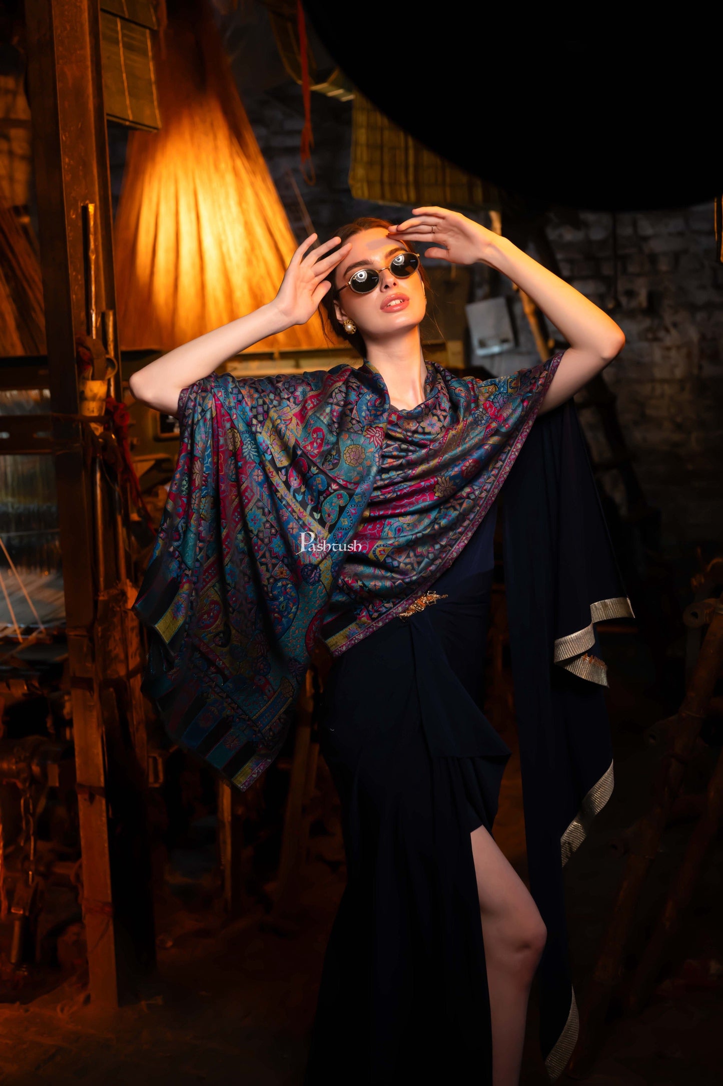 Pashtush India Womens Stoles and Scarves Scarf Pashtush Women's Ethnic Design, Soft Bamboo Scarf, Stoles, Wraps, Black