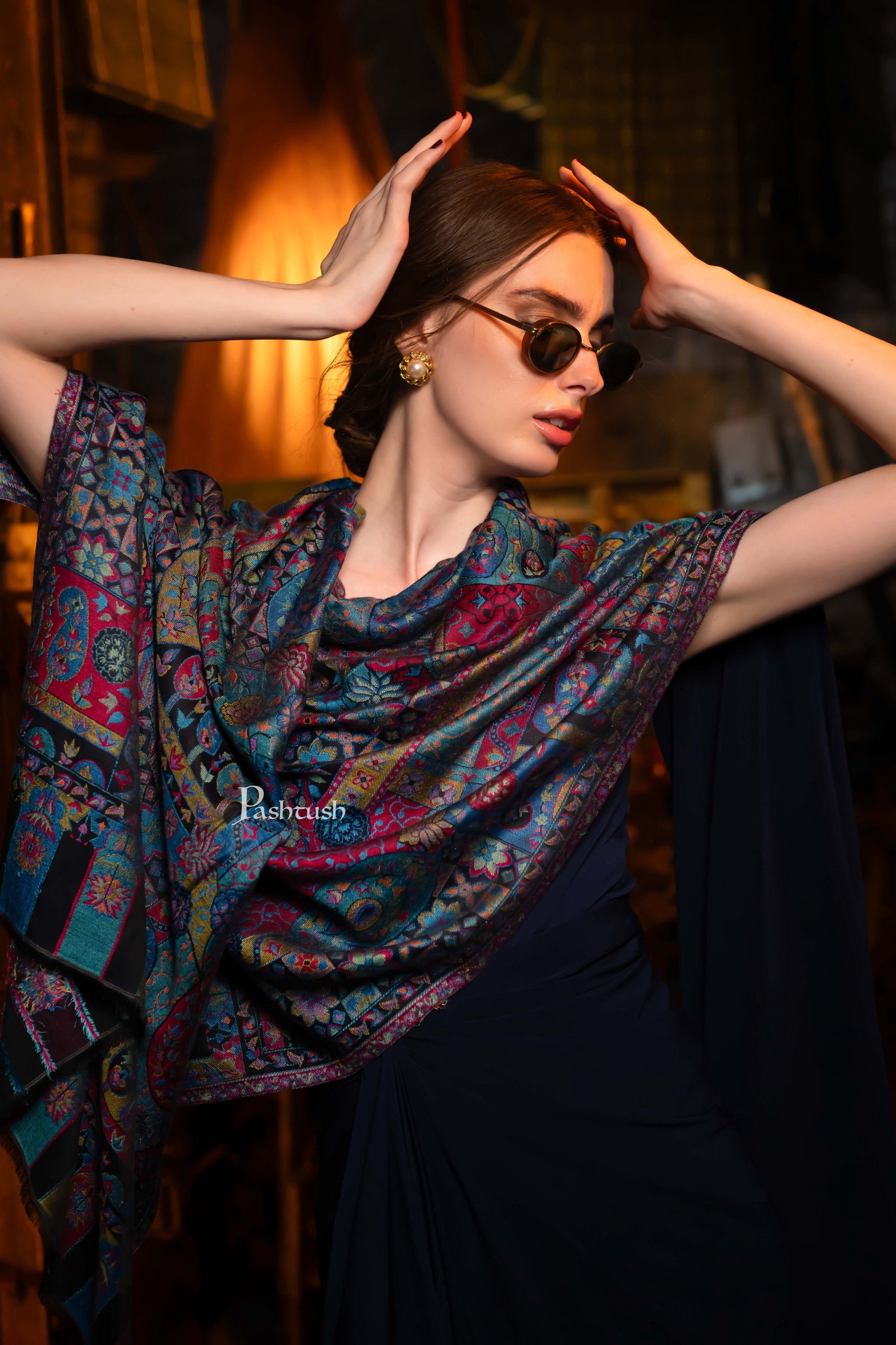 Pashtush India Womens Stoles and Scarves Scarf Pashtush Women's Ethnic Design, Soft Bamboo Scarf, Stoles, Wraps, Black