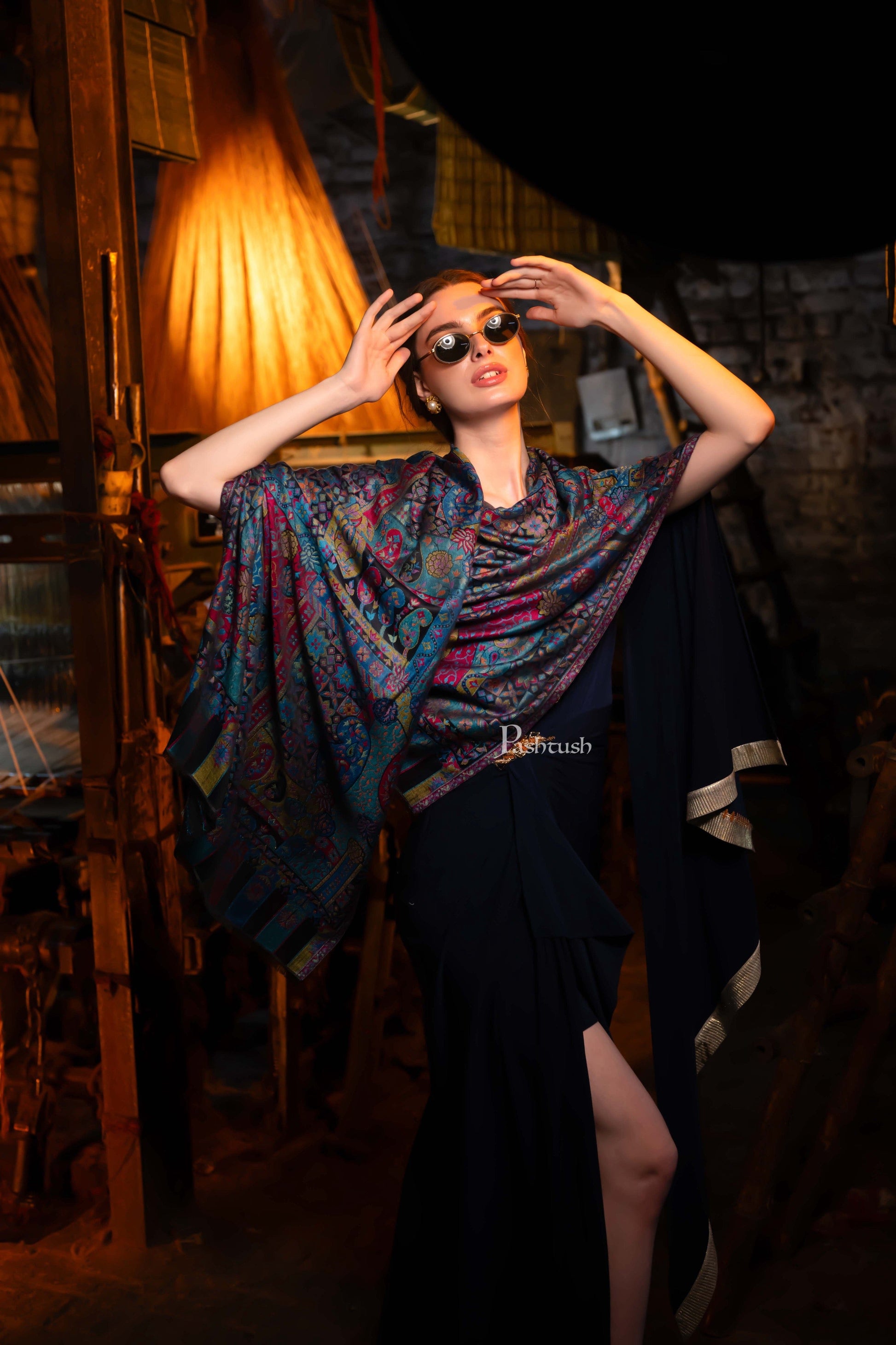 Pashtush India Womens Stoles and Scarves Scarf Pashtush Women's Ethnic Design, Soft Bamboo Scarf, Stoles, Wraps, Black