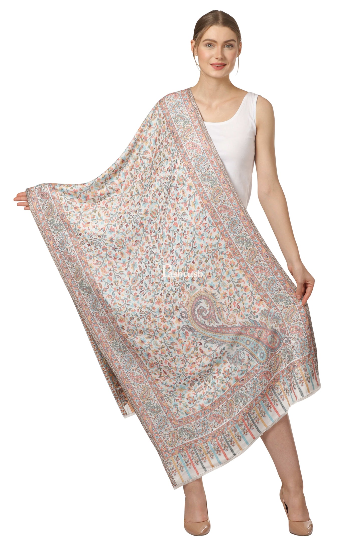 Pashtush India Womens Stoles and Scarves Scarf Pashtush Women'S Ethnic Design, Soft Bamboo Scarf, Stoles, Wraps (Ivory)