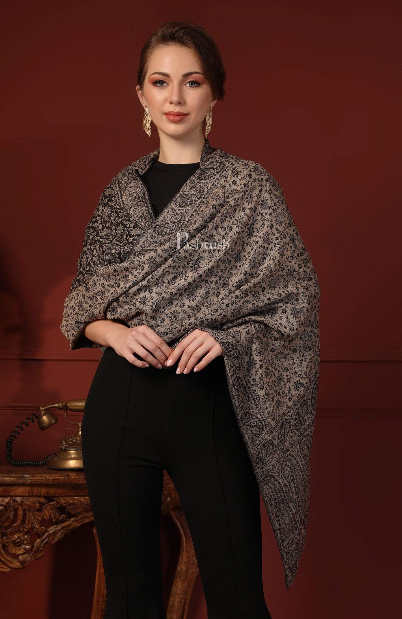 Pashtush India 70x200 Pashtush Women's Ethnic Weave Stole, Fine Wool