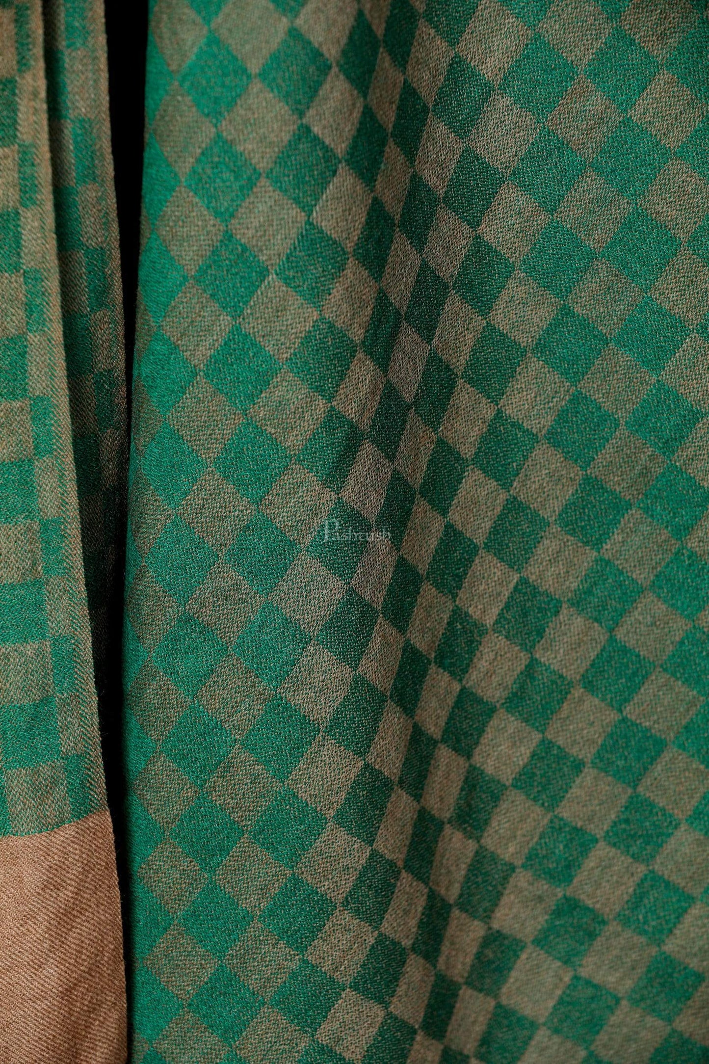 Pashtush India 70x200 Pashtush Women’s Extra Fine Soft Wool Checkered stole, Green and Taupe