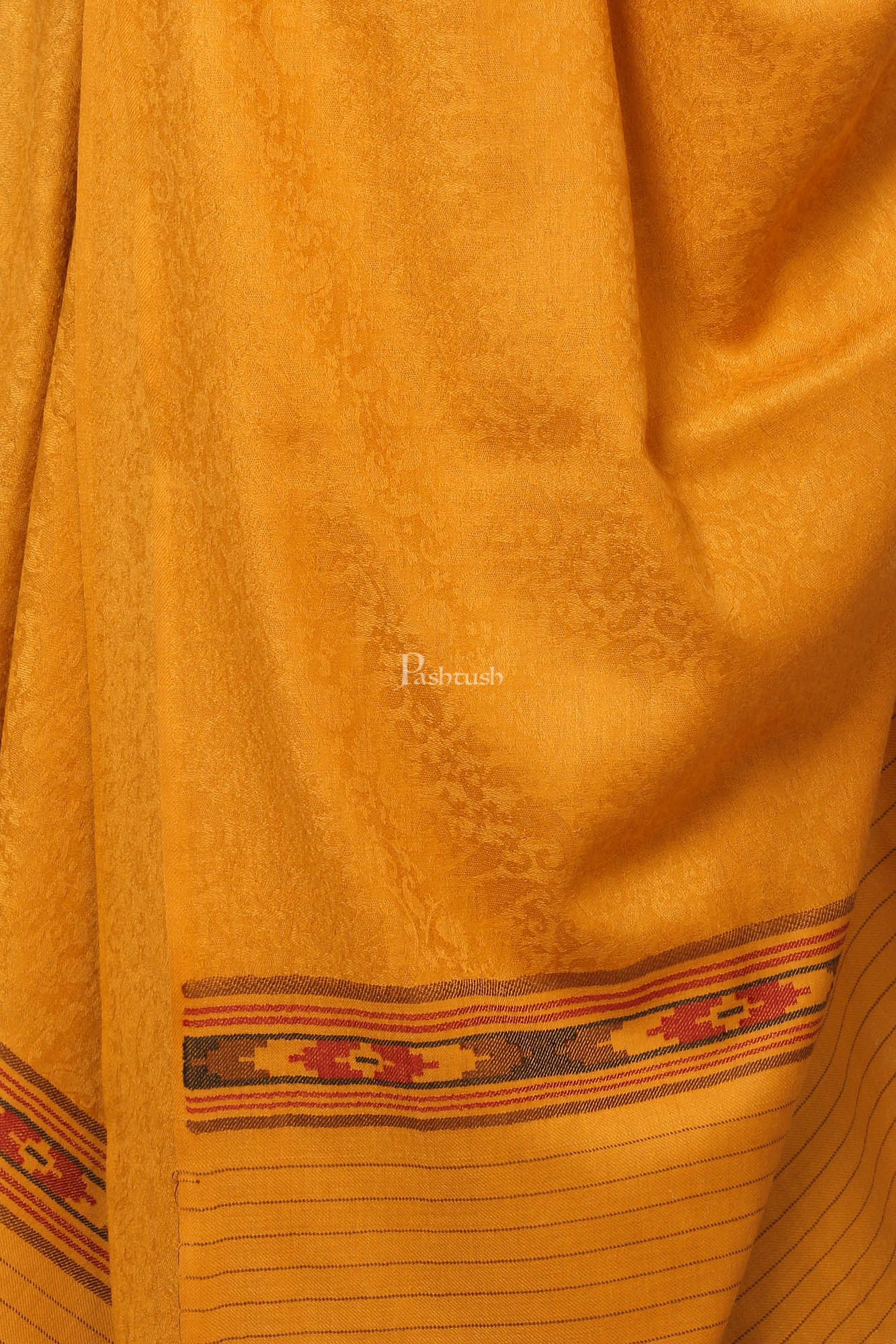 Pashtush India Womens Shawls Pashtush Women'S Fine Wool Shawl, Soft And Warm, Aztec Design, Jacquard Weave - Palla Mustard