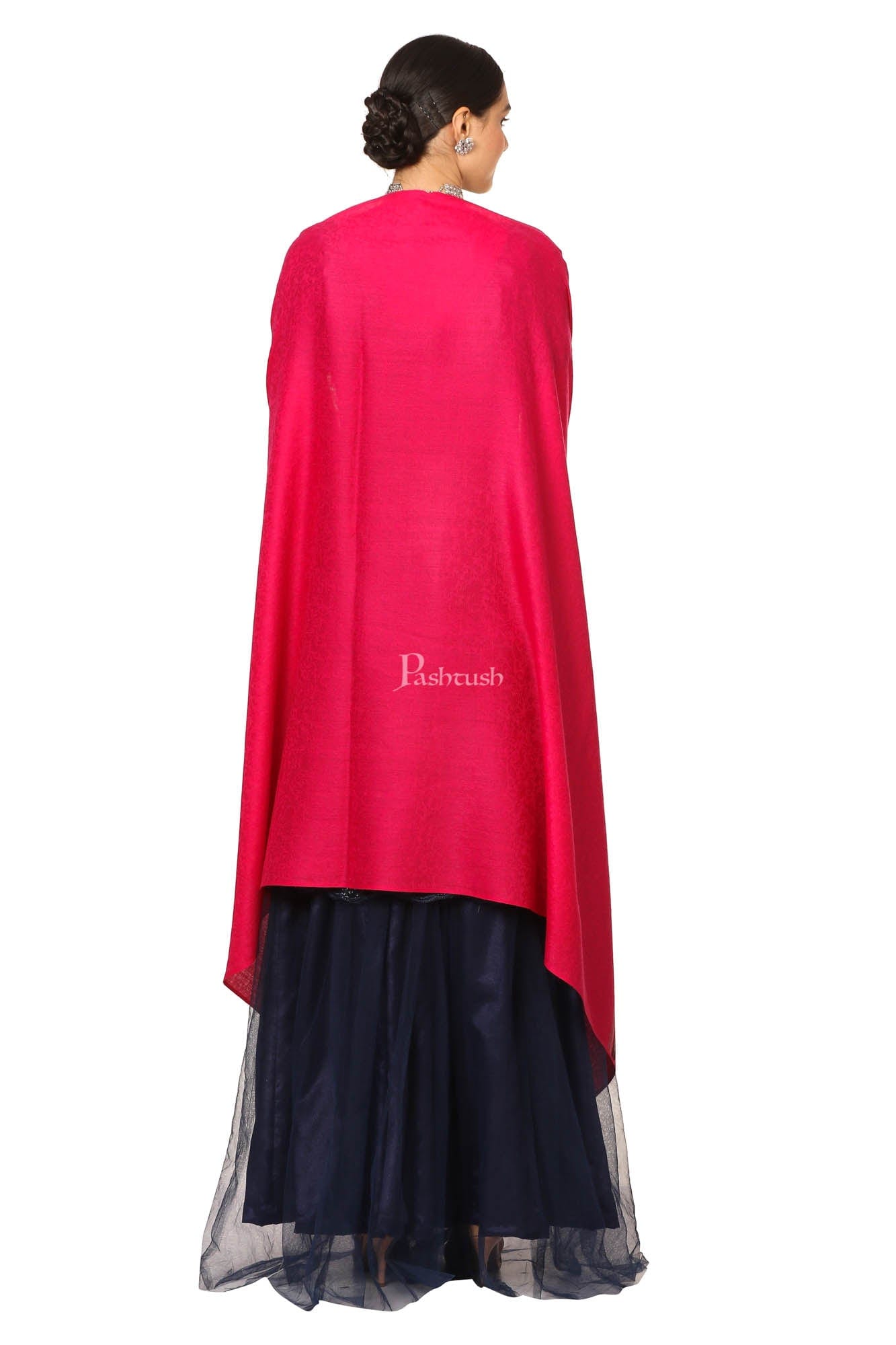 Pashtush India Womens Shawls Pashtush Women'S Fine Wool Shawl, Soft And Warm, Aztec Design, Jacquard Weave - Pink