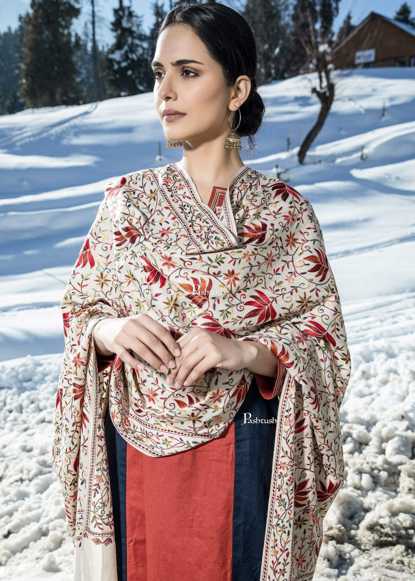 Pashtush India 100x200 Pashtush Women’s hand embroidered Heavy Nalki Jaal Shawl in Pure Wool (certified) Shawl