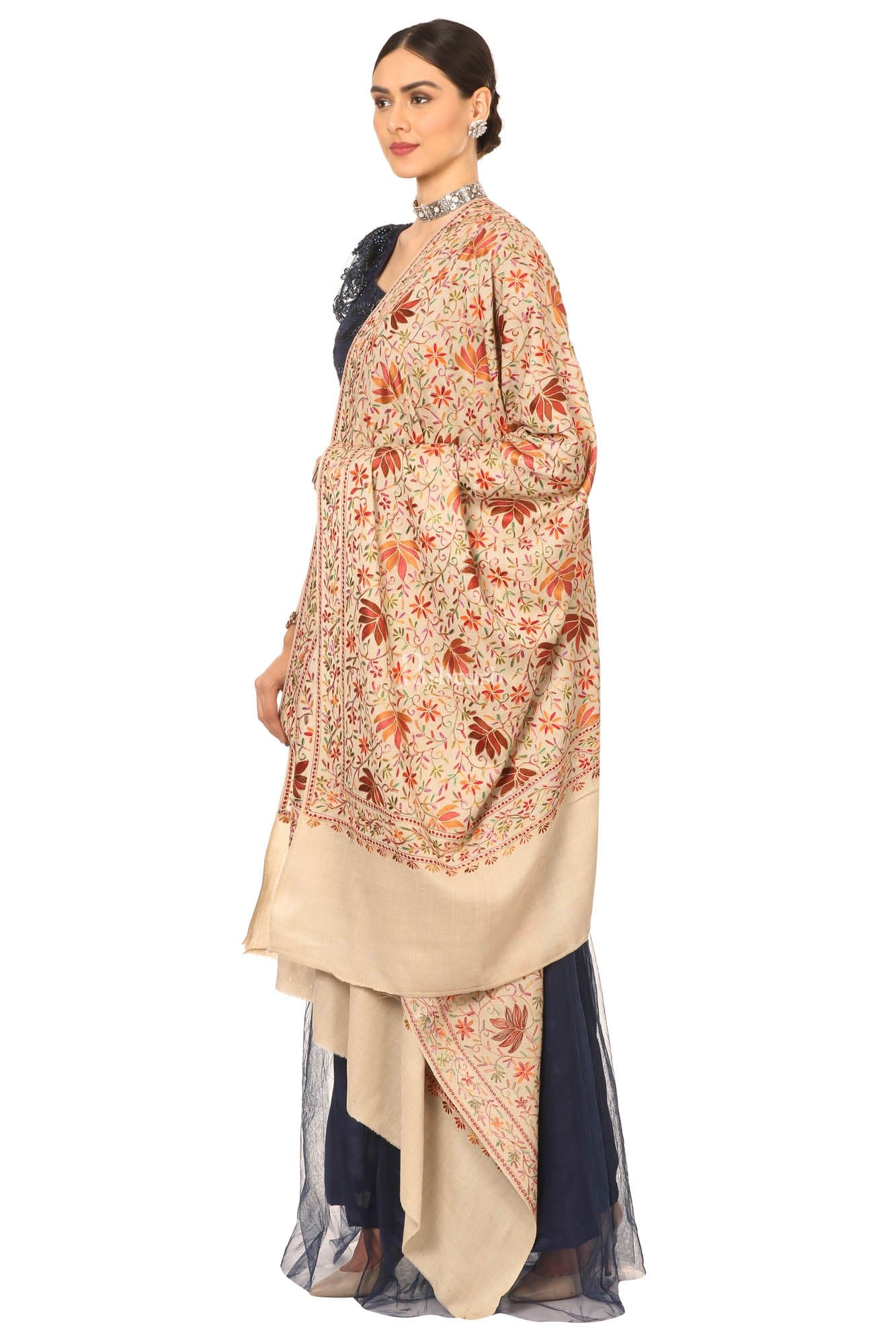 Pashtush India Womens Shawls Pashtush Women’s Hand Embroidered Heavy Nalki Jaal Shawl In Pure Wool (Certified) Shawl