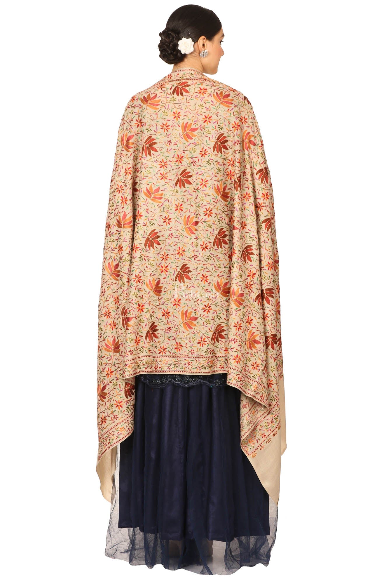 Pashtush India Womens Shawls Pashtush Women’s Hand Embroidered Heavy Nalki Jaal Shawl In Pure Wool (Certified) Shawl