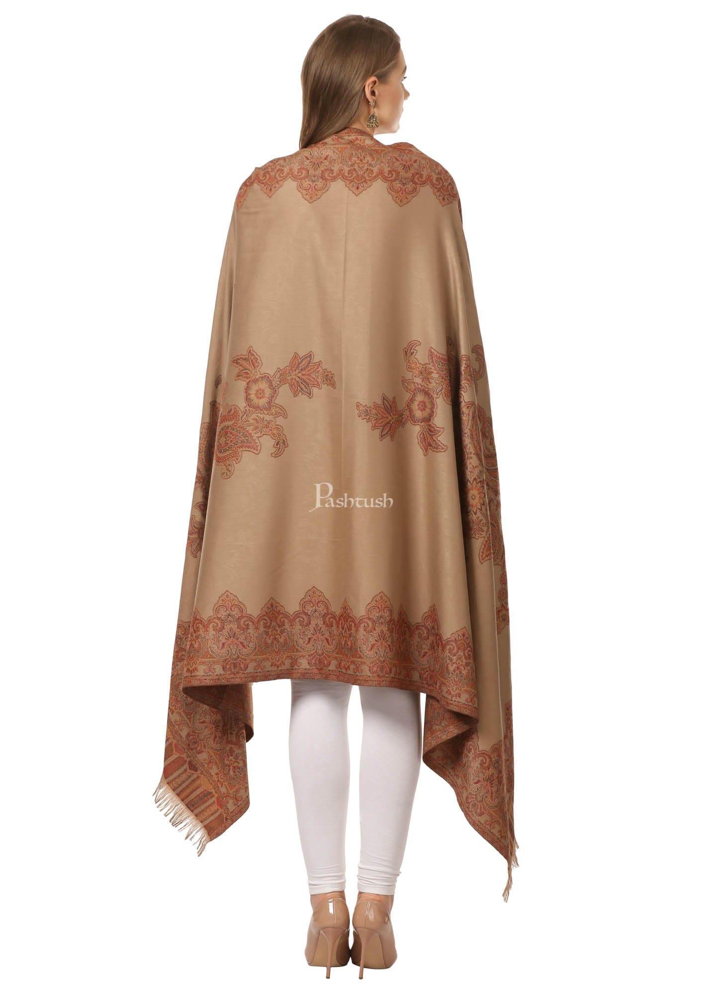 Pashtush India Womens Shawls Pashtush Women'S Jacquard Ambi Shawl, Warm And Soft, Faux Pashmina - Beige