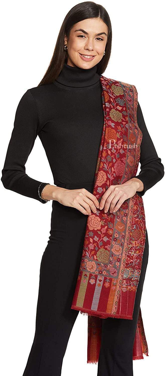 Pashtush India Womens Stoles and Scarves Scarf Pashtush Women's Jacquard Ethnic Light Weight Floral Stole, Maroon