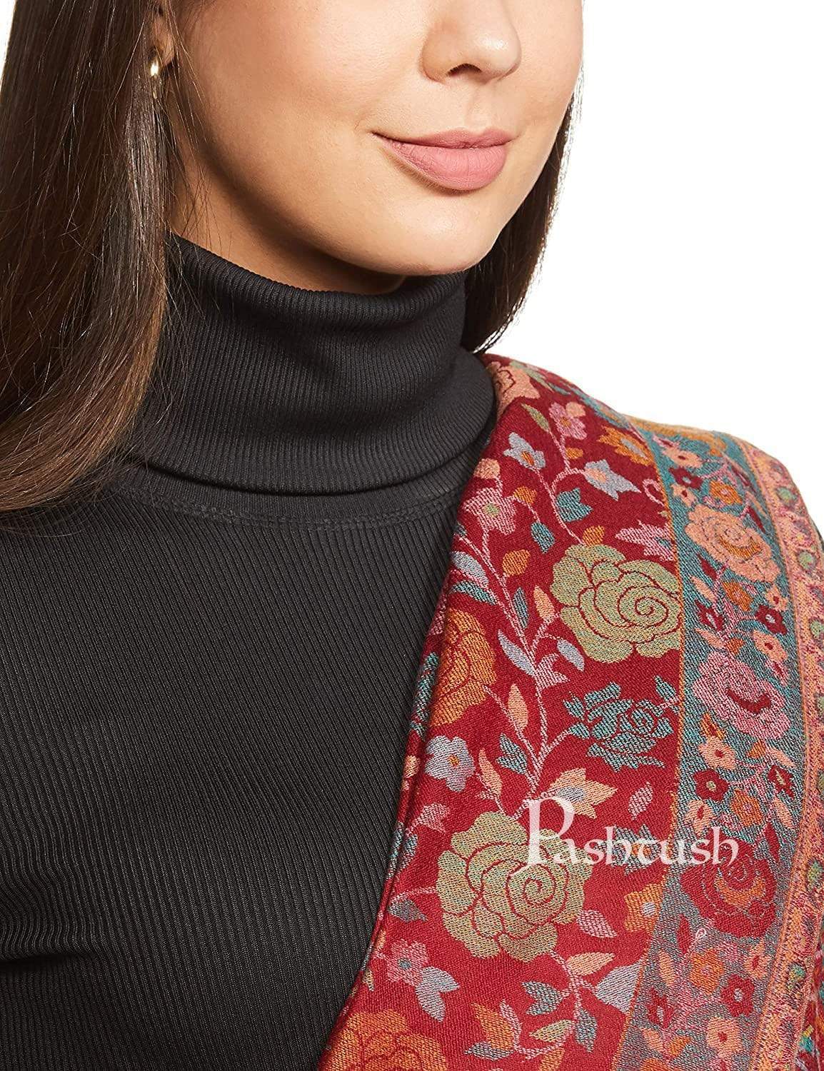 Pashtush India Womens Stoles and Scarves Scarf Pashtush Women's Jacquard Ethnic Light Weight Floral Stole, Maroon
