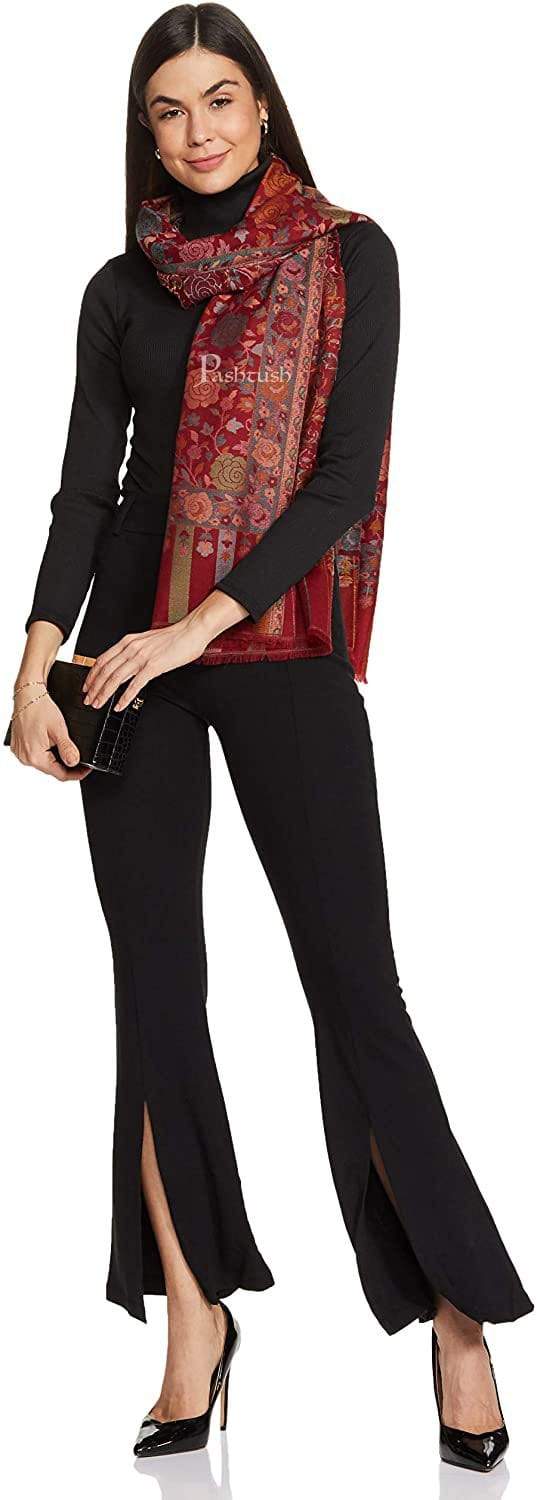 Pashtush India Womens Stoles and Scarves Scarf Pashtush Women's Jacquard Ethnic Light Weight Floral Stole, Maroon