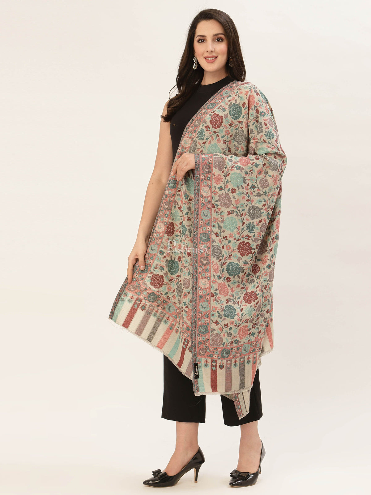 Pashtush India Womens Stoles and Scarves Scarf Pashtush Women's Jacquard Ethnic Light Weight Floral Stole , Multicolour