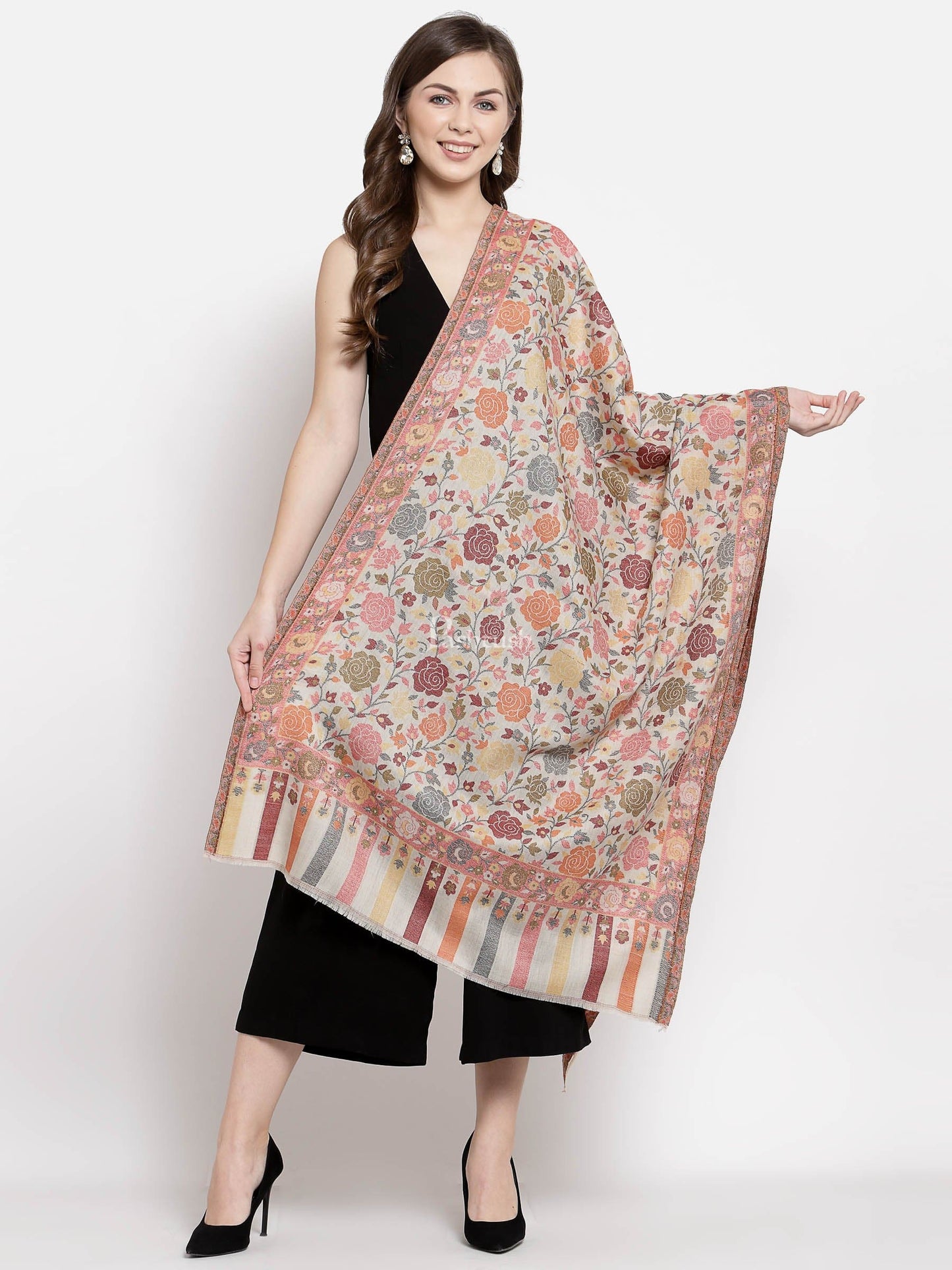 Pashtush India Womens Stoles and Scarves Scarf Pashtush Women's Jacquard Ethnic Light Weight Floral Stole, Multicolour