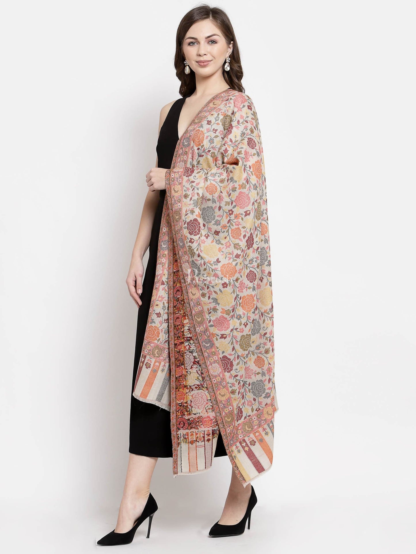 Pashtush India Womens Stoles and Scarves Scarf Pashtush Women's Jacquard Ethnic Light Weight Floral Stole, Multicolour