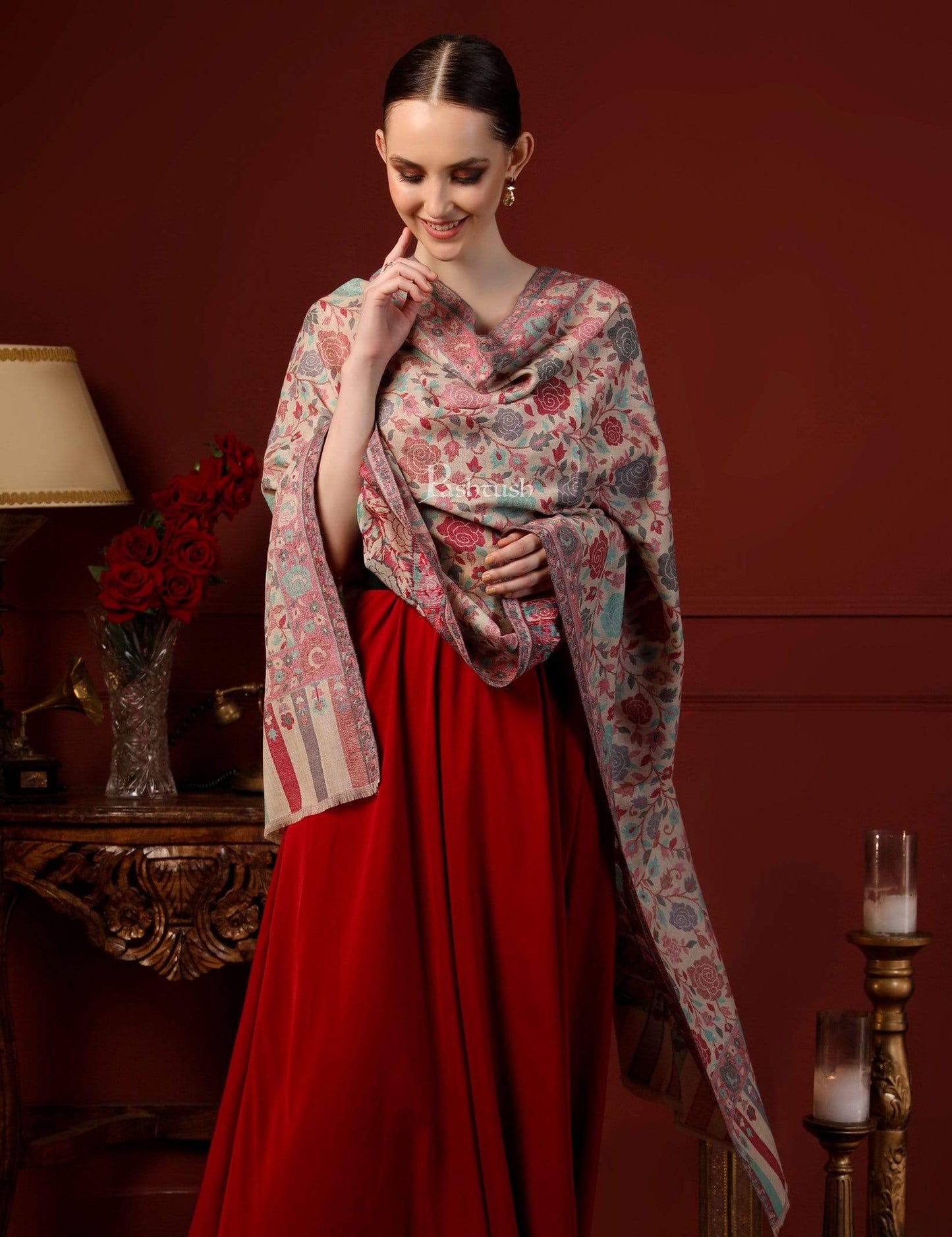 Pashtush India Womens Stoles and Scarves Scarf Pashtush Women's Jacquard Ethnic Light Weight Floral Stole, Multicolour