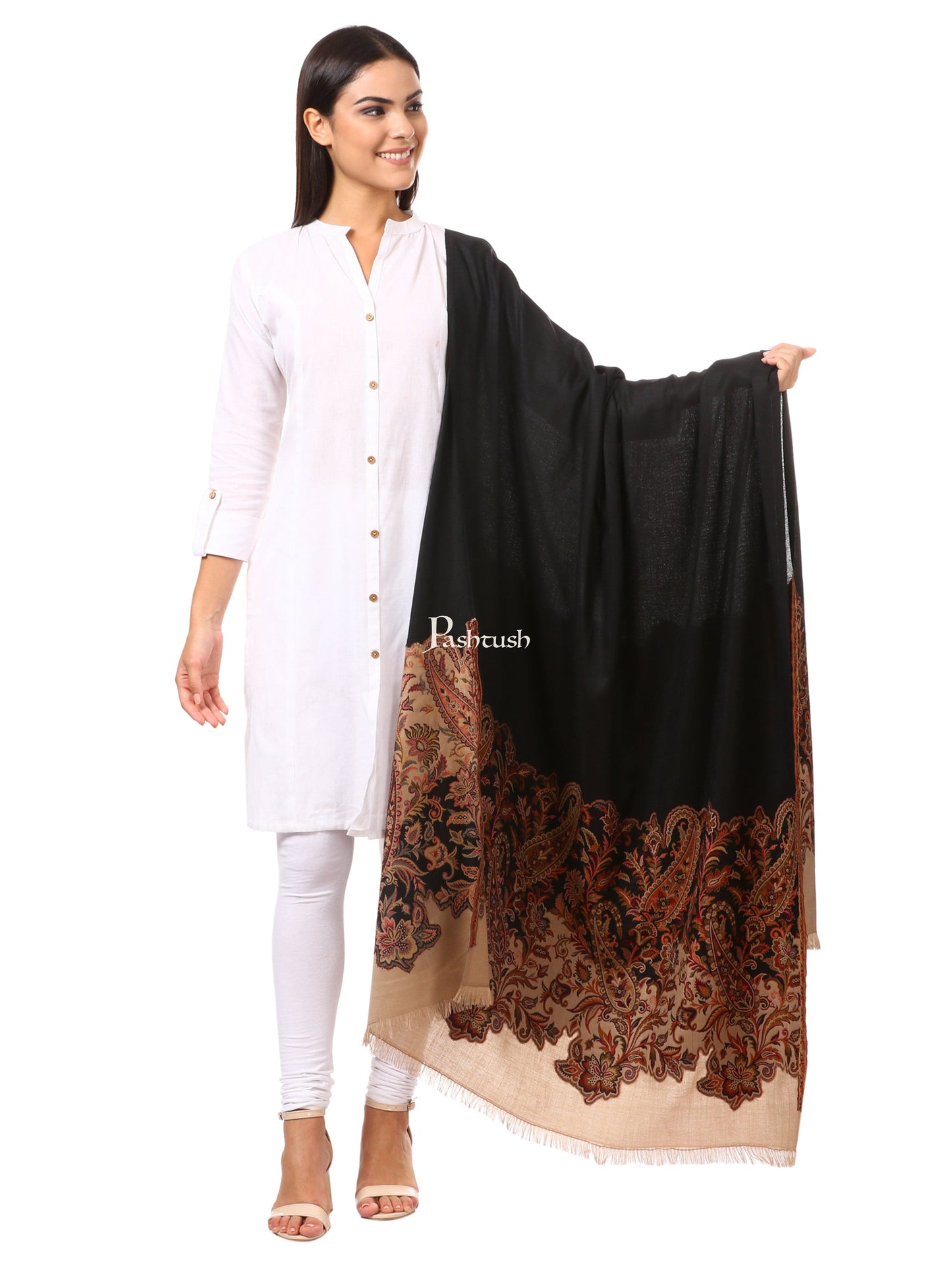 Pashtush India Womens Shawls Pashtush Women's Jacquard Palla Shawl, Soft Faux Pashmina - Black