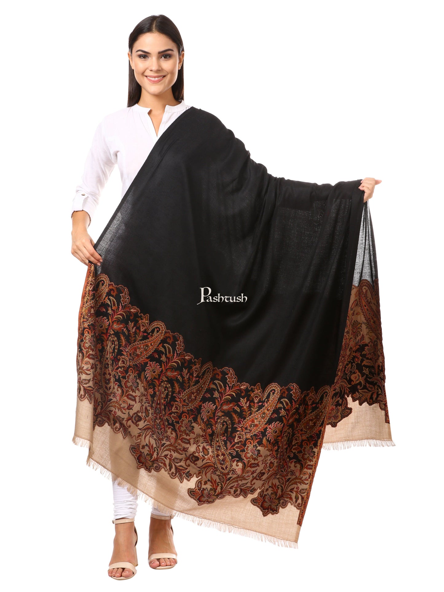 Pashtush India Womens Shawls Pashtush Women's Jacquard Palla Shawl, Soft Faux Pashmina - Black